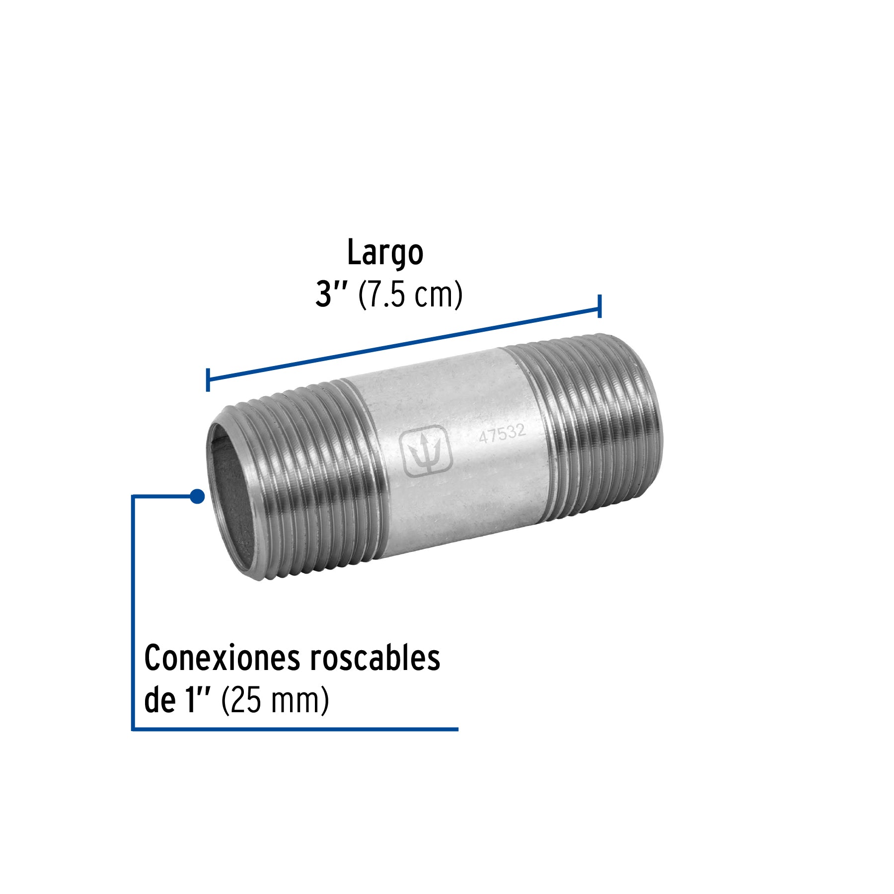 Foset CG-417, Niple de 1″ x 3″, acero galvanizado