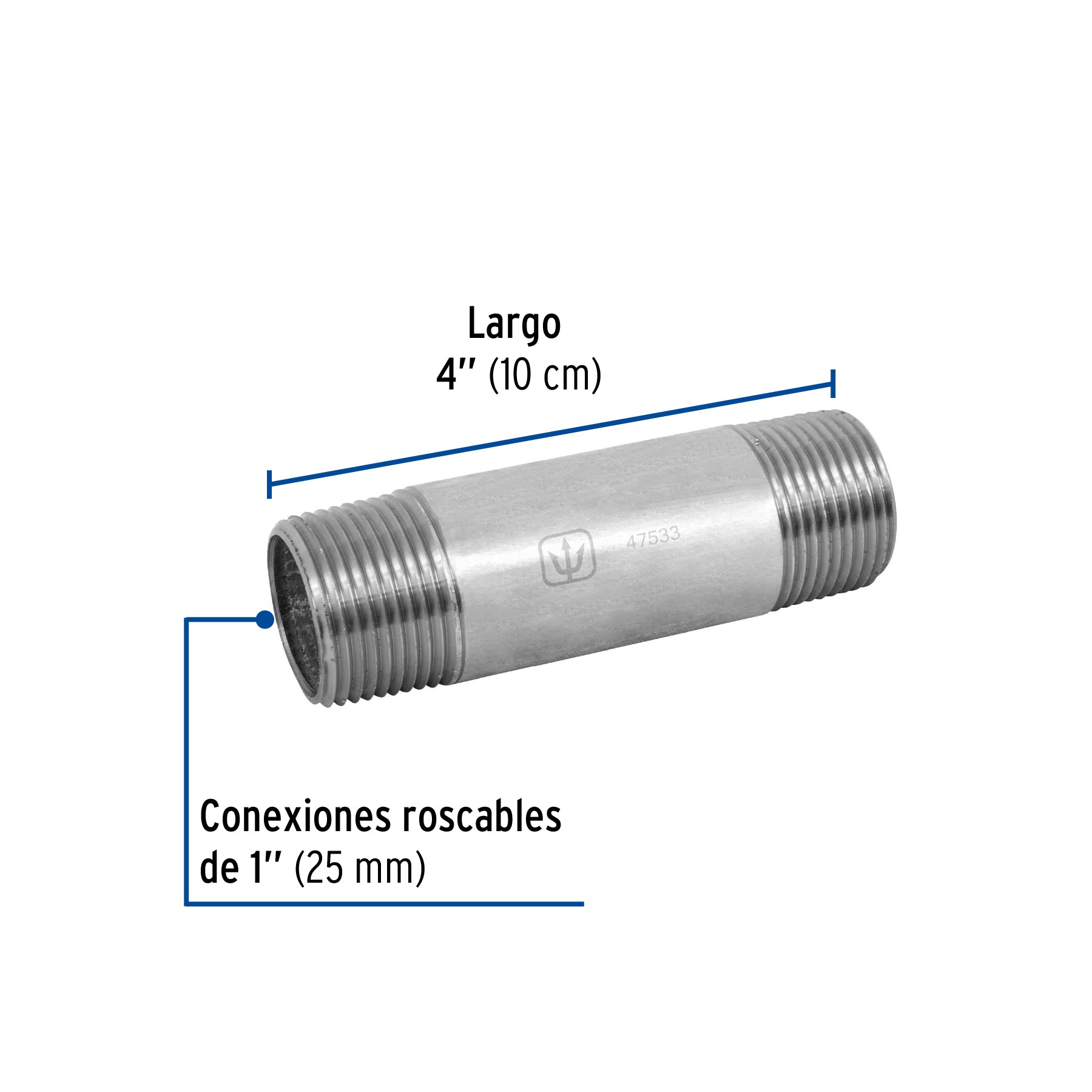 Foset CG-418, Niple de 1″ x 4″, acero galvanizado