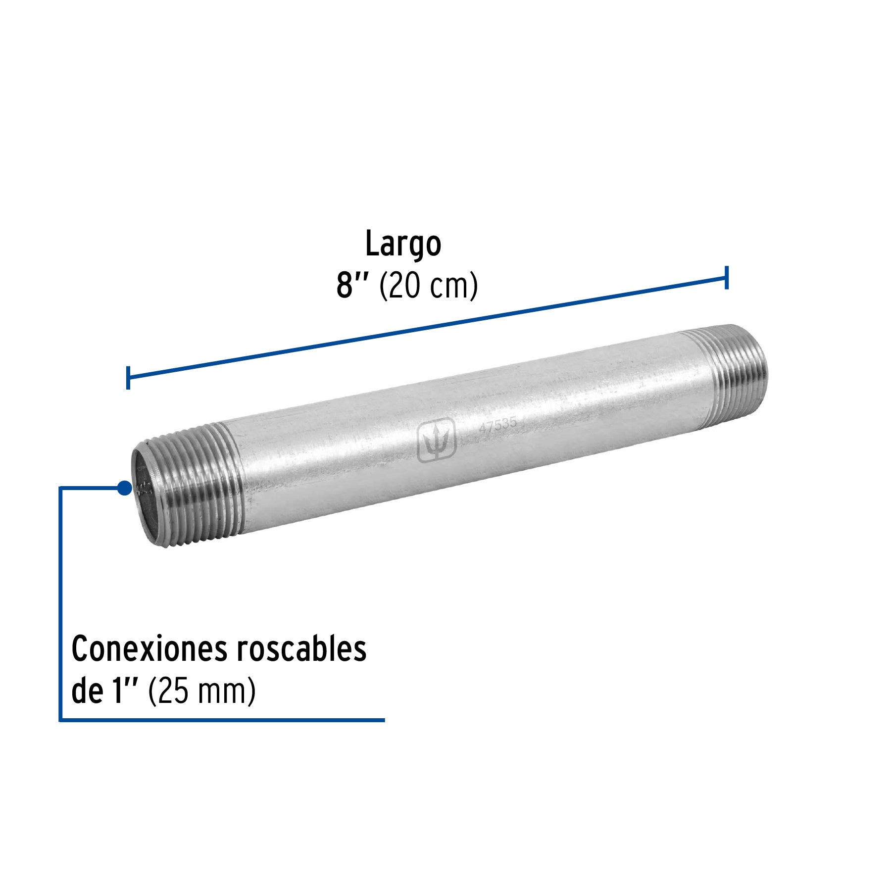 Foset CG-420, Niple de 1″ x 8″, acero galvanizado