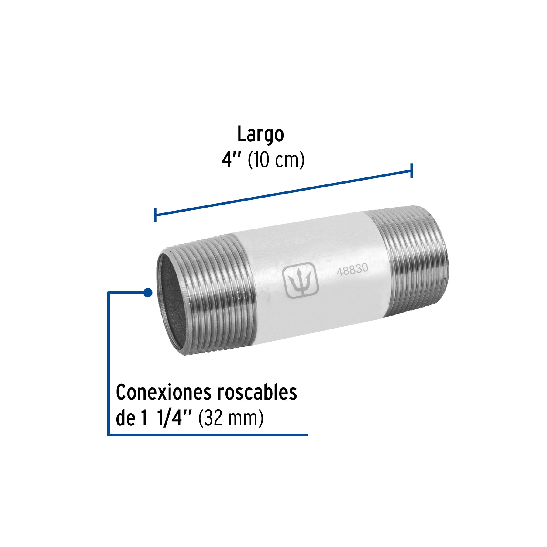 Niple, acero galvanizado, 1-1/4 x 4', cedula 40 Foset