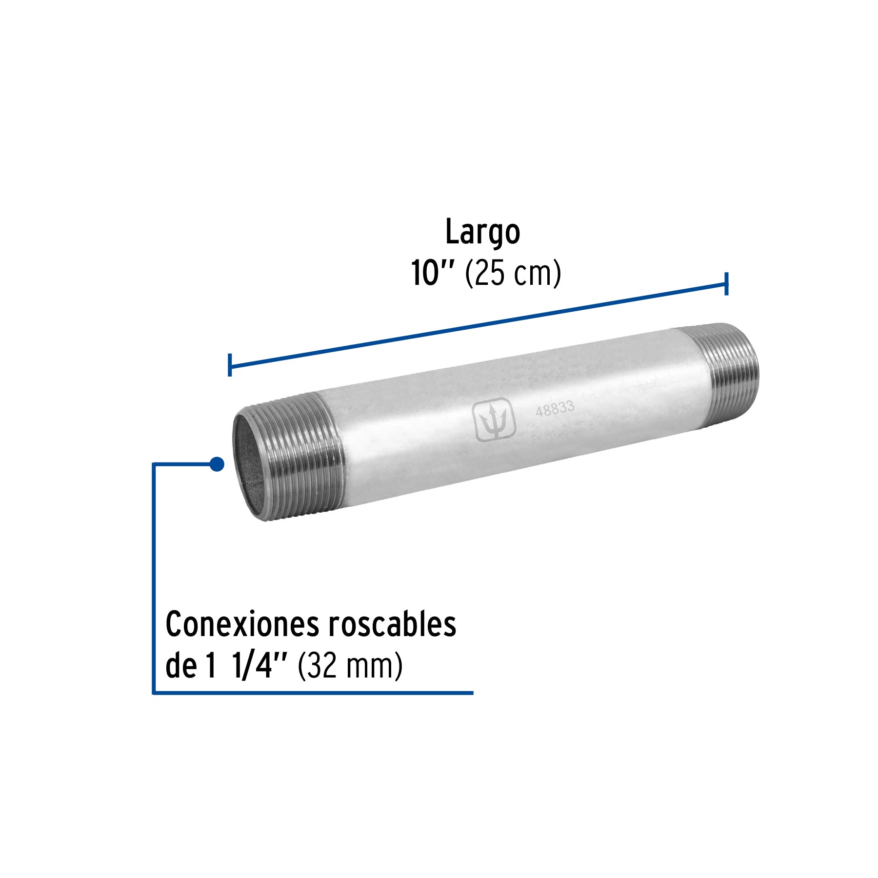 Niple, acero galvanizado, 1-1/4 x 10', cedula 40 Foset