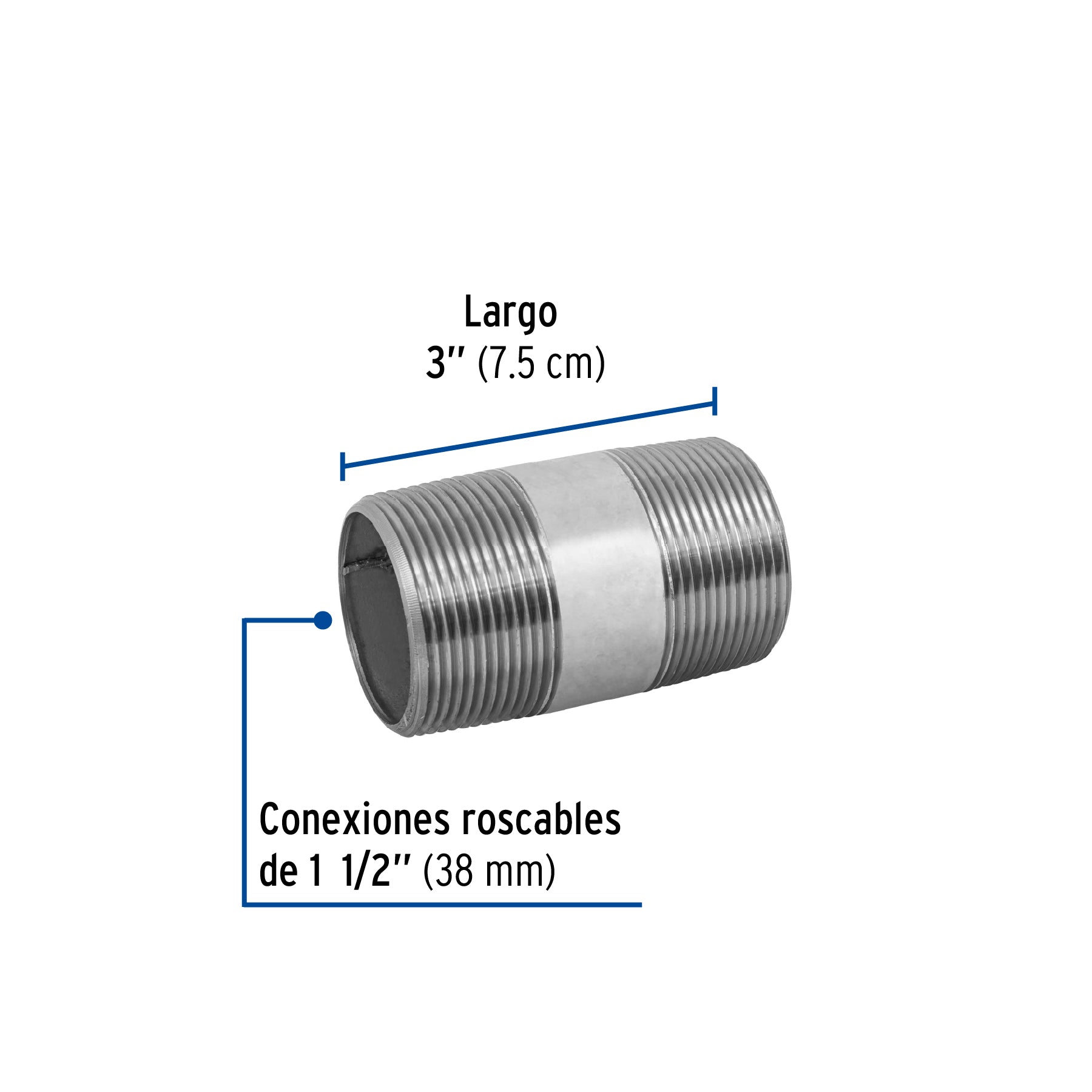 Niple, acero galvanizado, 1-1/2 x 3', cedula 40 Foset