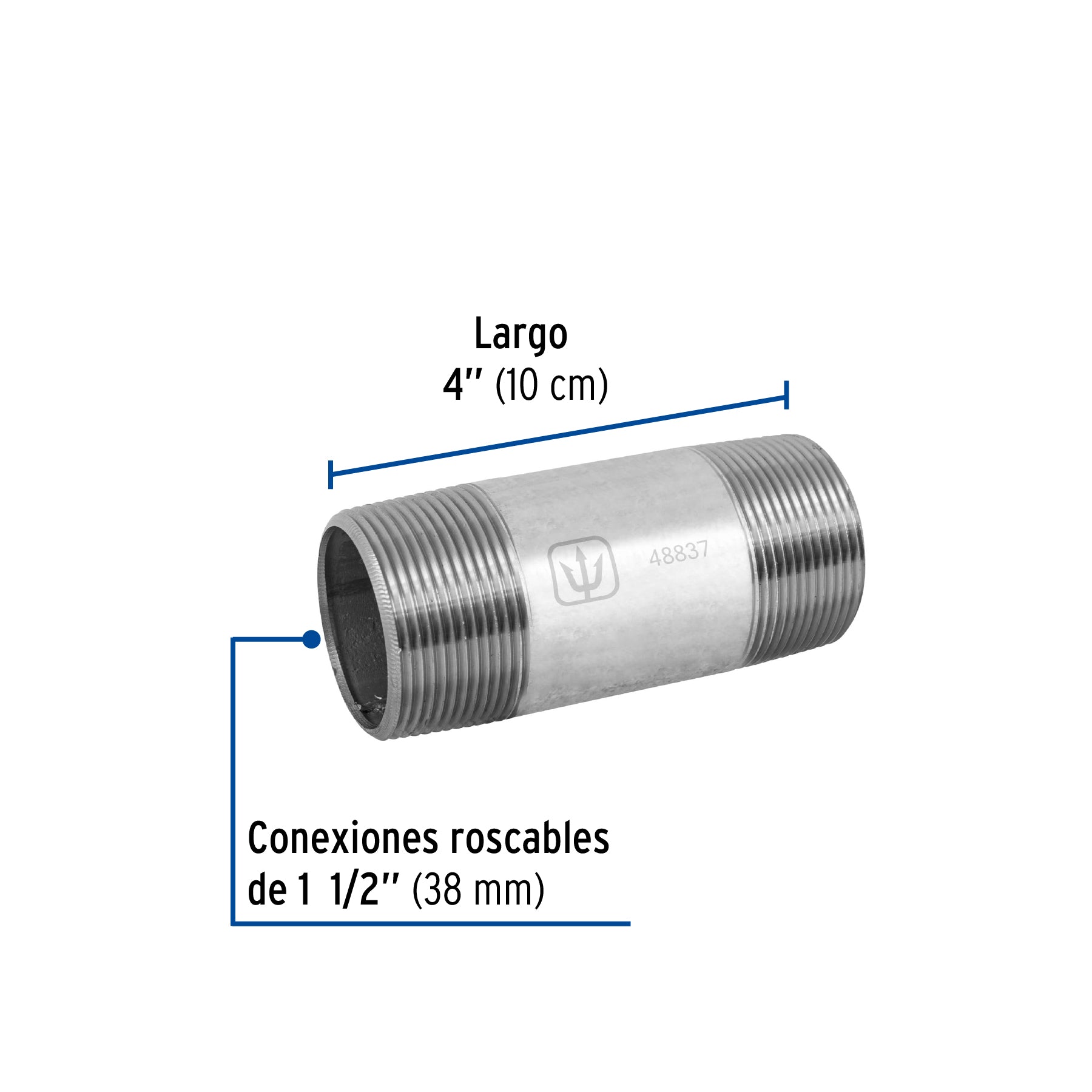 Niple, acero galvanizado, 1-1/2 x 4', cedula 40 Foset