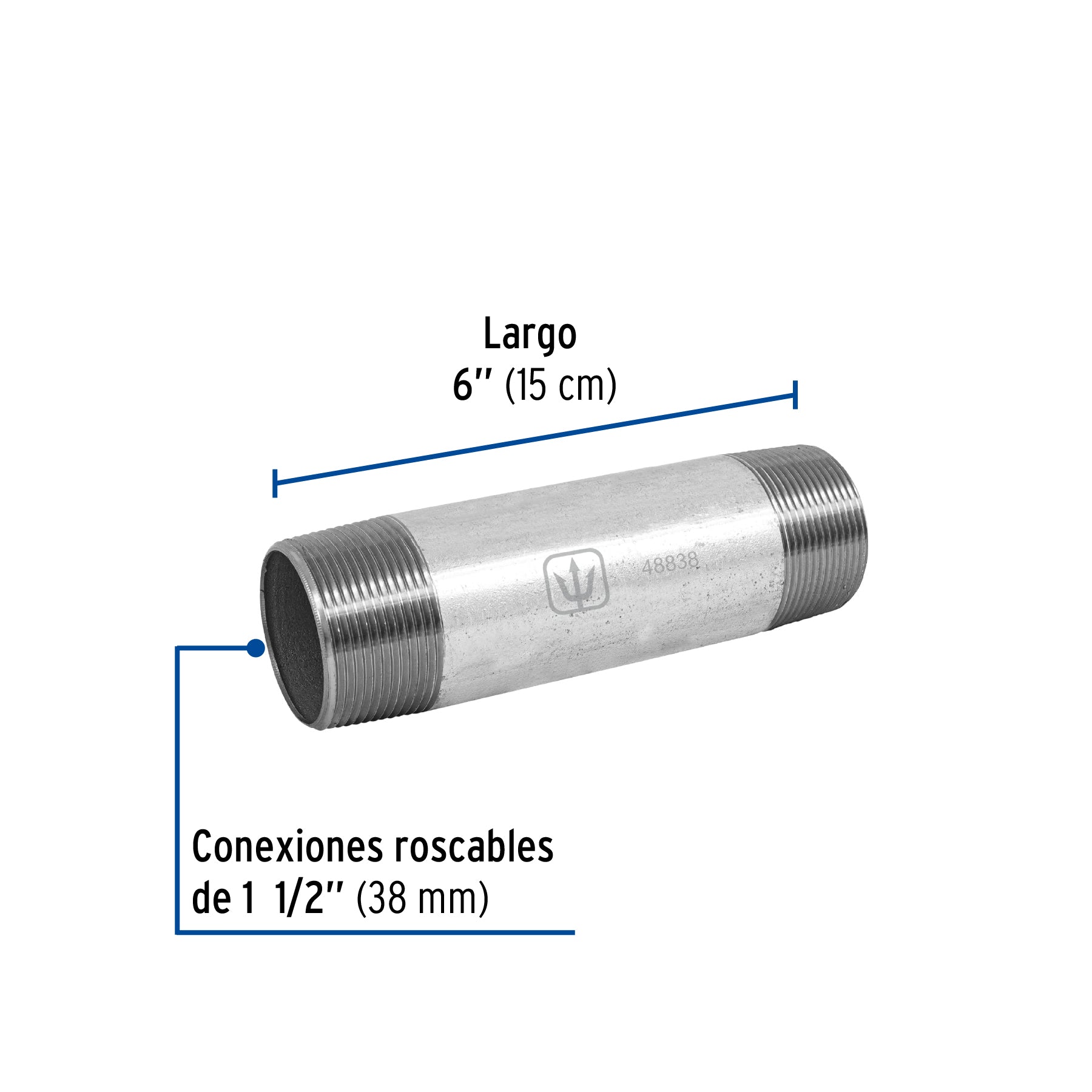 Boquilla, acero galvanizado, 1-1/2 x 6 ', horario 40