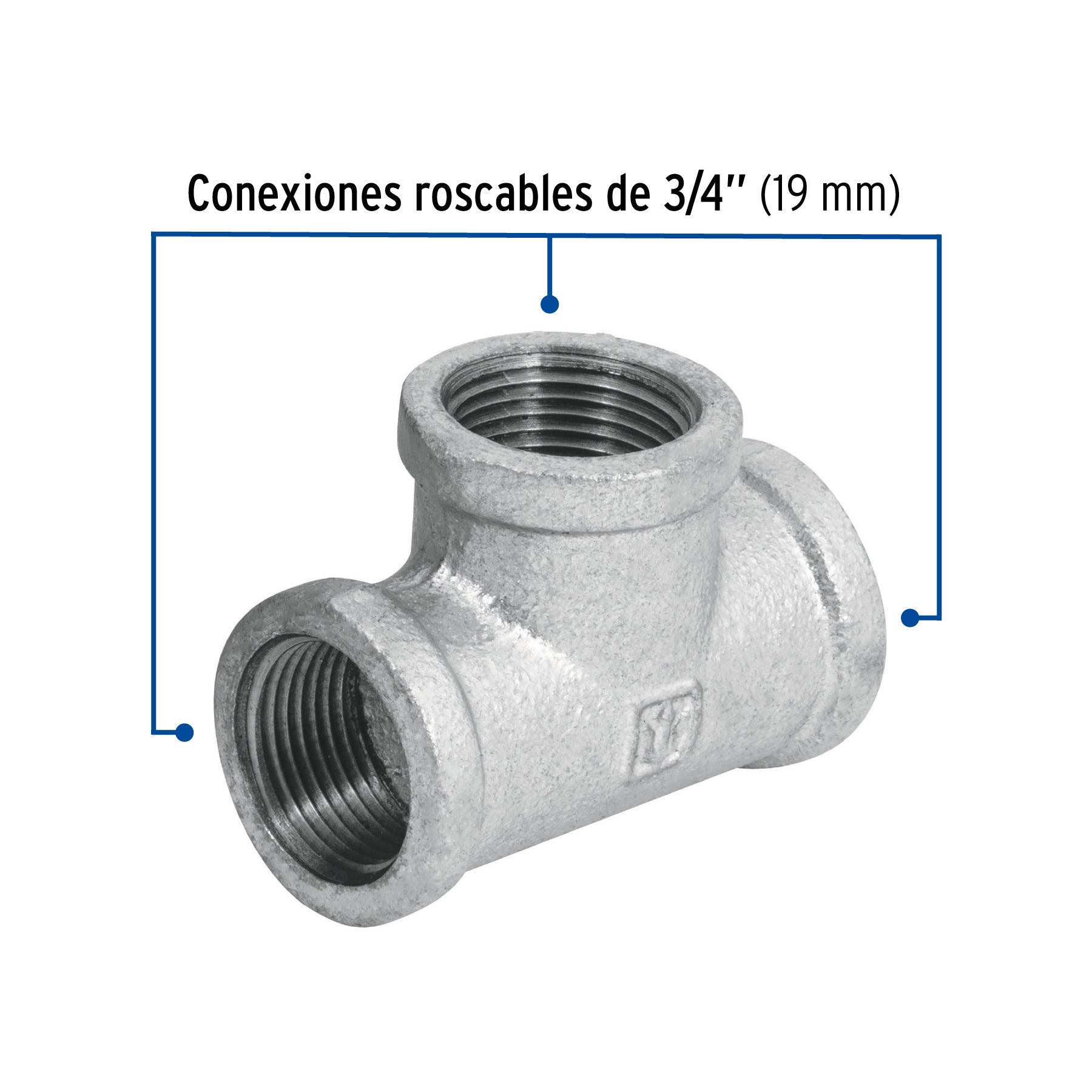 Foset CG-702, Tee sencilla de 3/4″, acero galvanizado