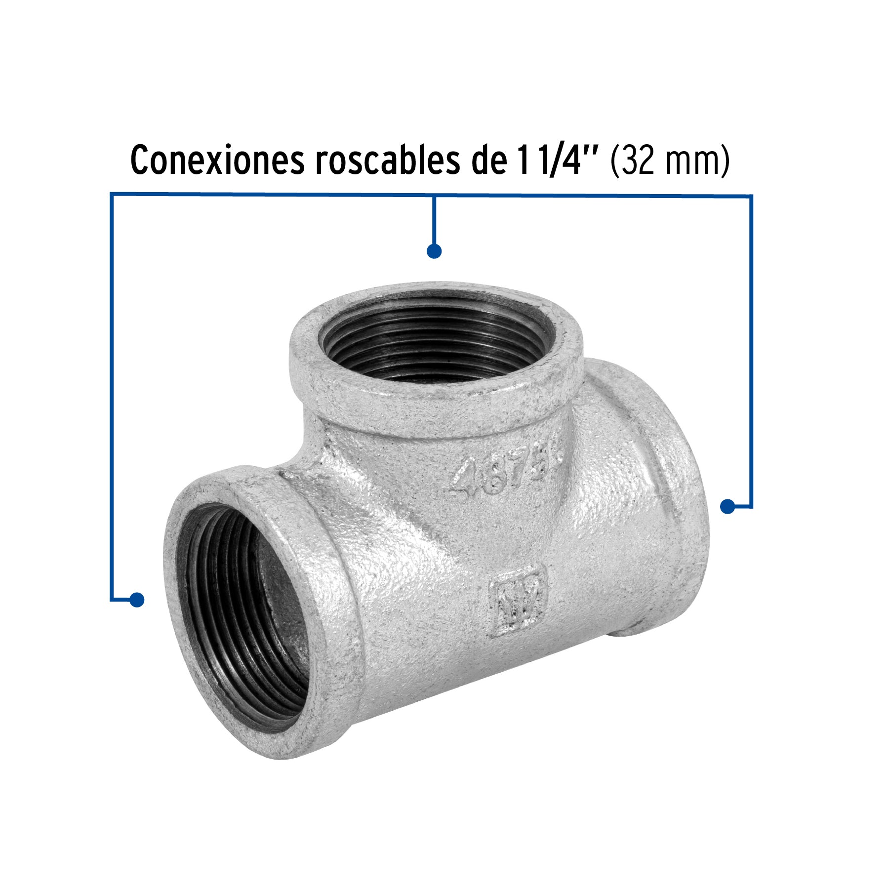 Tee sencilla, acero galvanizado, 1-1/4' Foset