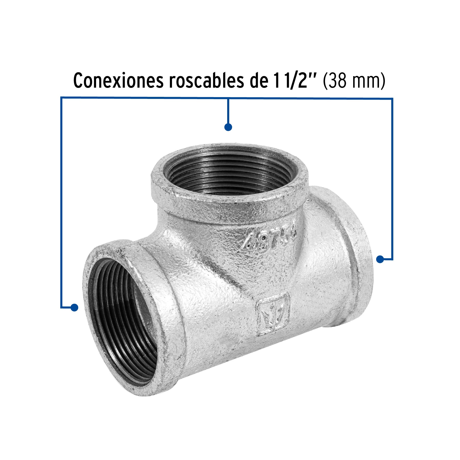 Tee sencilla, acero galvanizado, 1-1/2' Foset