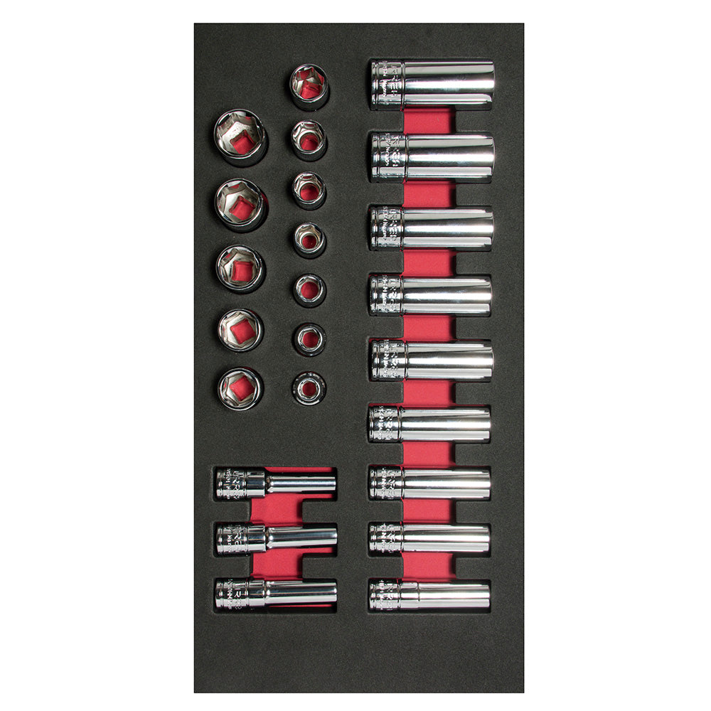 Juego de dados cortos y largos cuadro de 3/8" métricos 24 piezas, CH107-C Urrea
