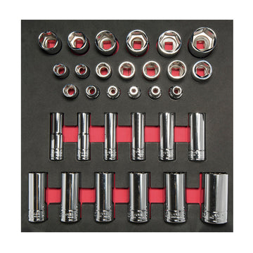 Juego de dados cortos y largos cuadro de 1/2" en pulgadas 31  piezas, CH206-C Urrea