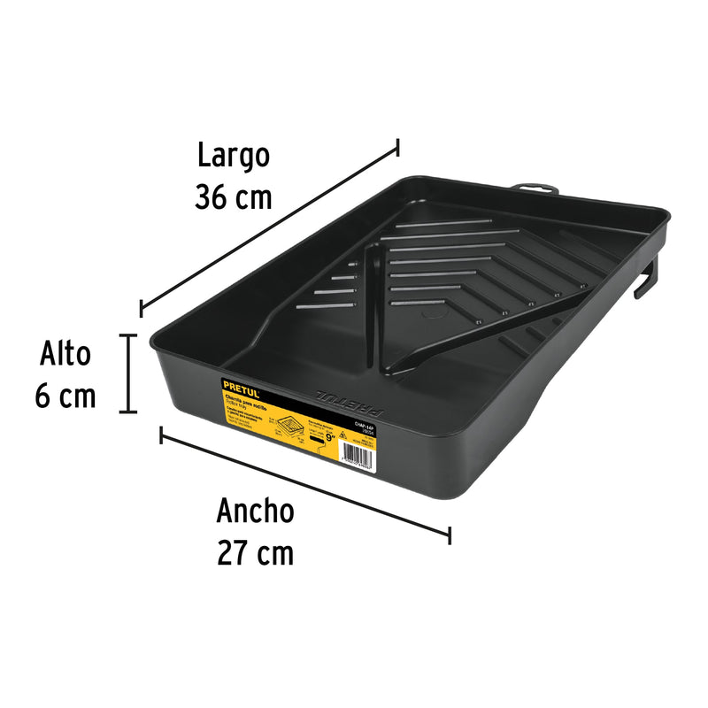 Charola para Rodillo PRETUL CHAP-14P de 9" Plástica para Pintura - Carzamo.com
