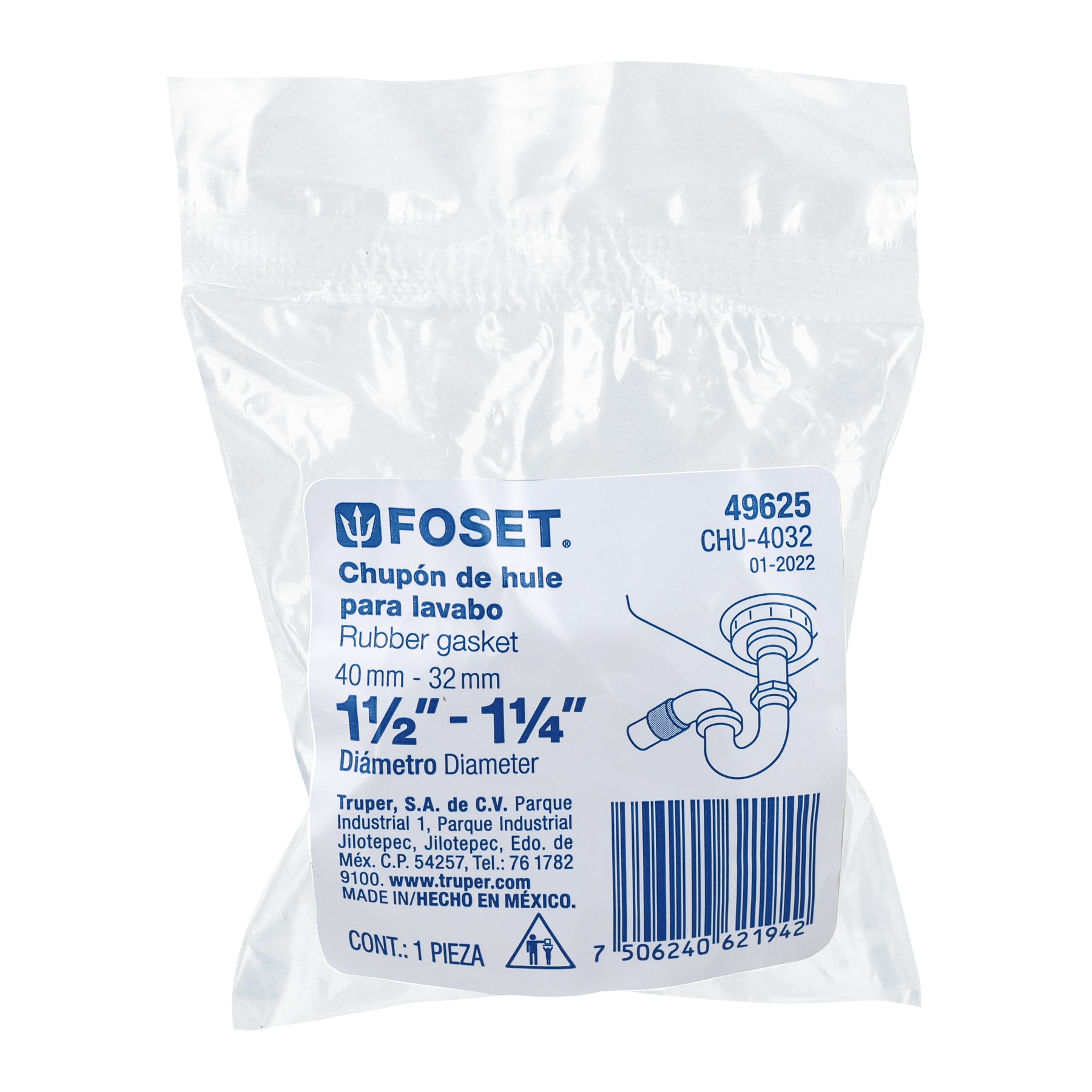 Foset CHU-4032, Adaptador de hule 1 1/2″ - 1 1/4″