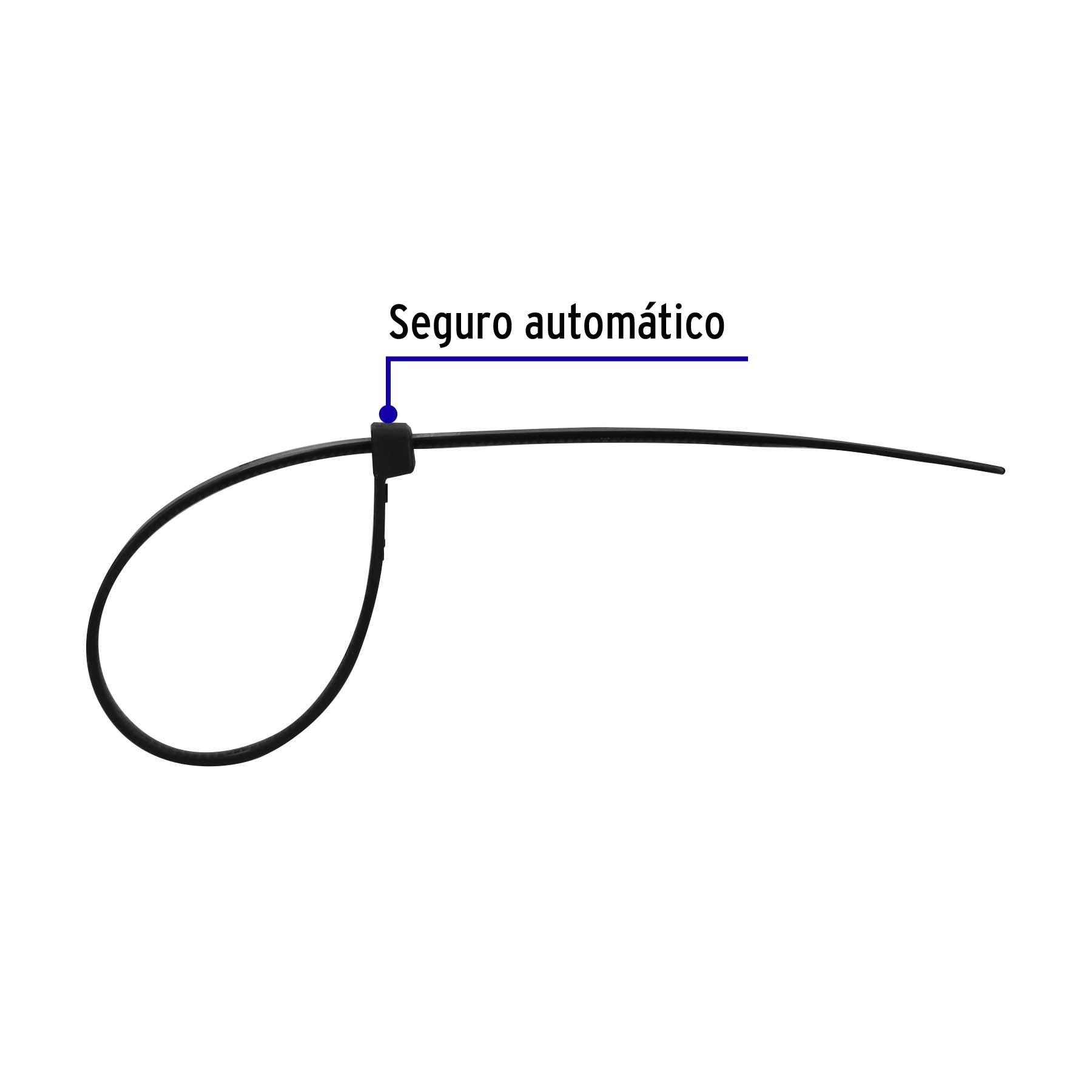 Volteck CIN-1820N, Cincho plástico, 18 lb, 20 cm, negro, bolsa con 100 pzas