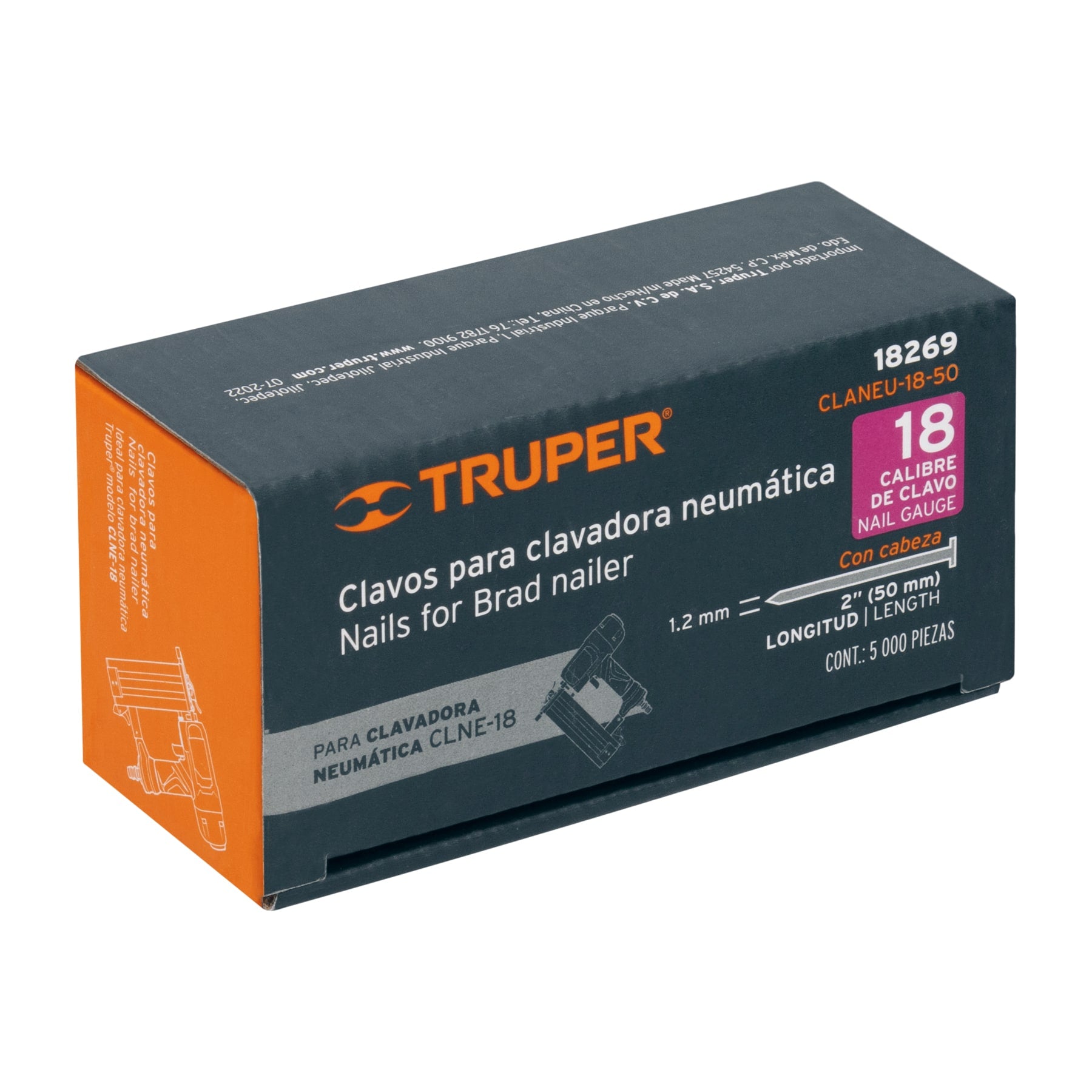 Truper CLANEU-18-50, Clavos para clavadora neumática CLNEU-2, 50 mm, 5, 000 pzas