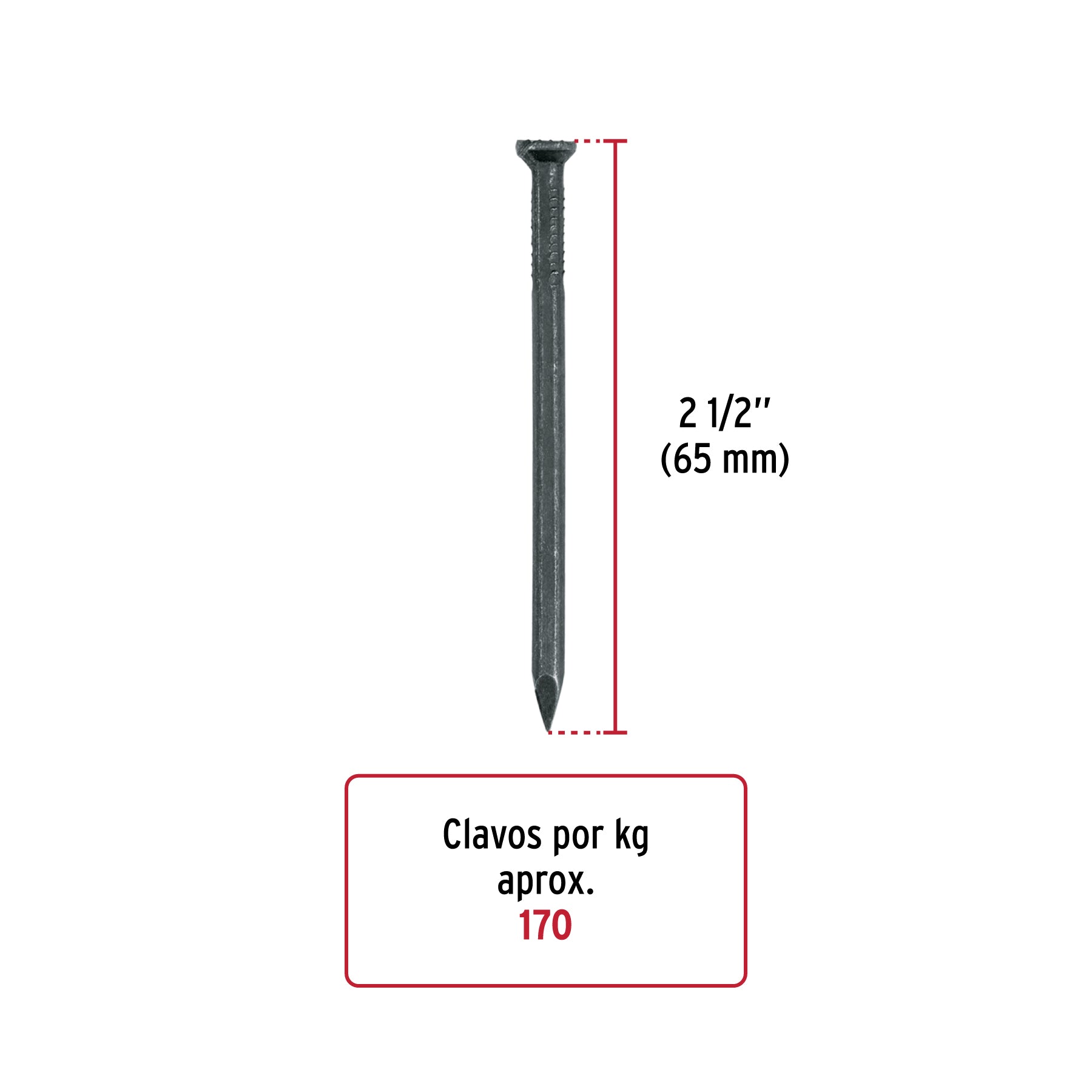 Fiero CLC-2-1/2N, Bolsa con 1 kg de clavos para concreto negros 2-1/2″
