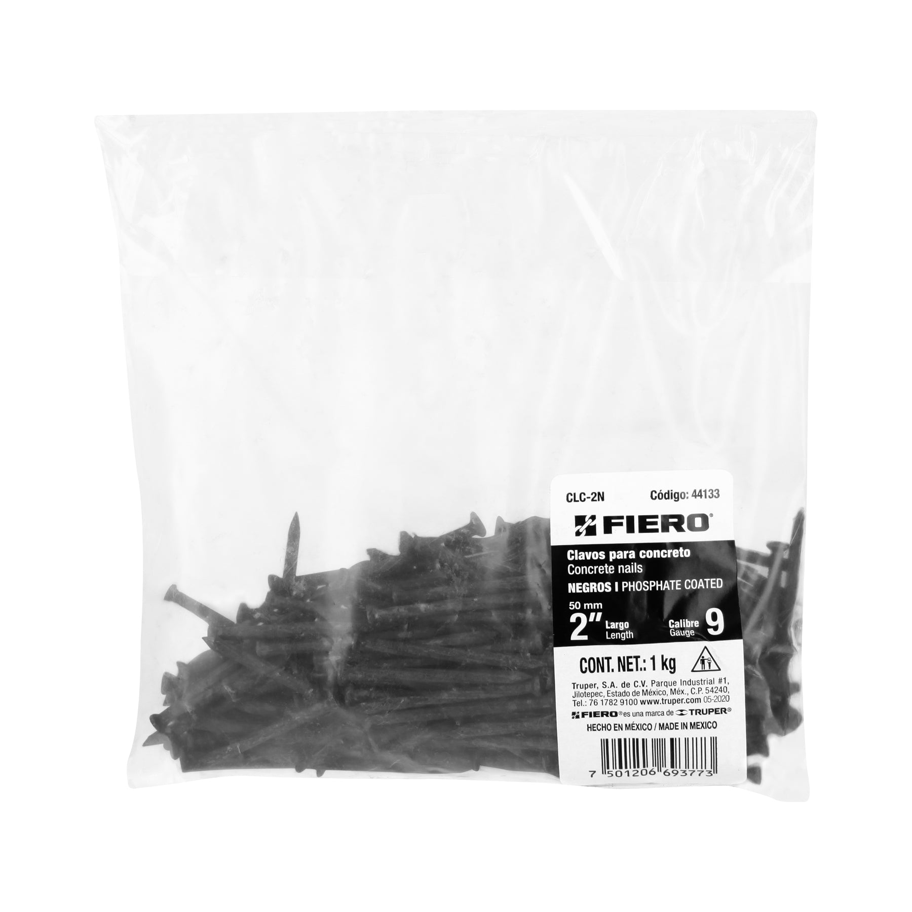 Fiero CLC-2N, Bolsa con 1 kg de clavos para concreto negros 2″