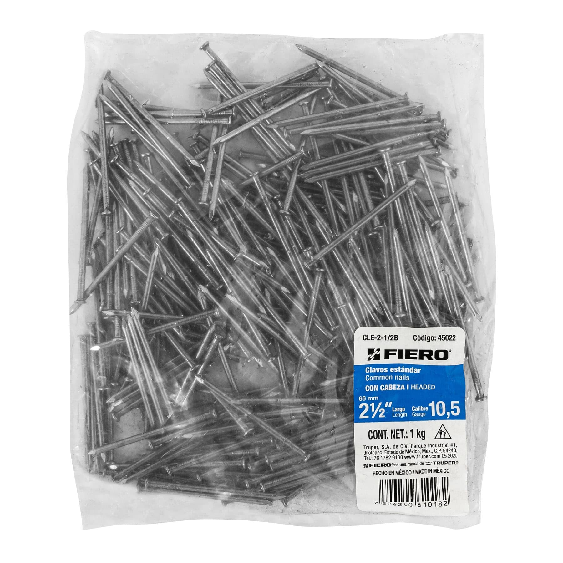 Fiero CLE-2-1/2B, Clavo estandard, 2-1/2″, con cabeza, bolsa de 1 kg