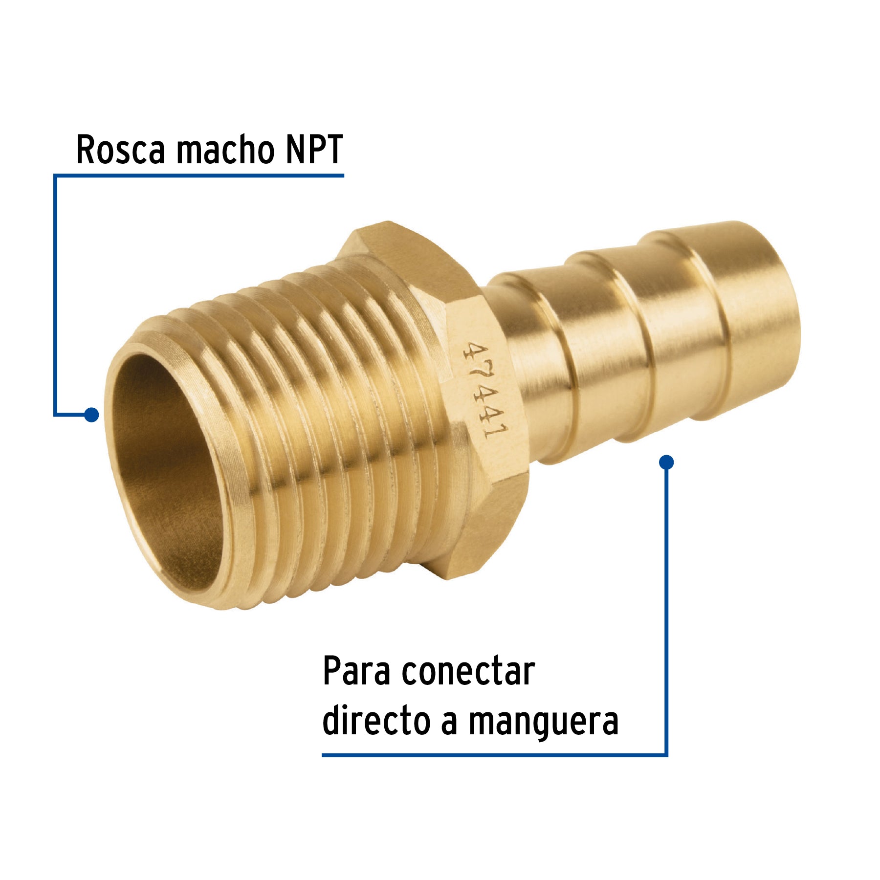 Foset CLG-431, Niple terminal con espiga de 3/8″ x 3/8″, para gas