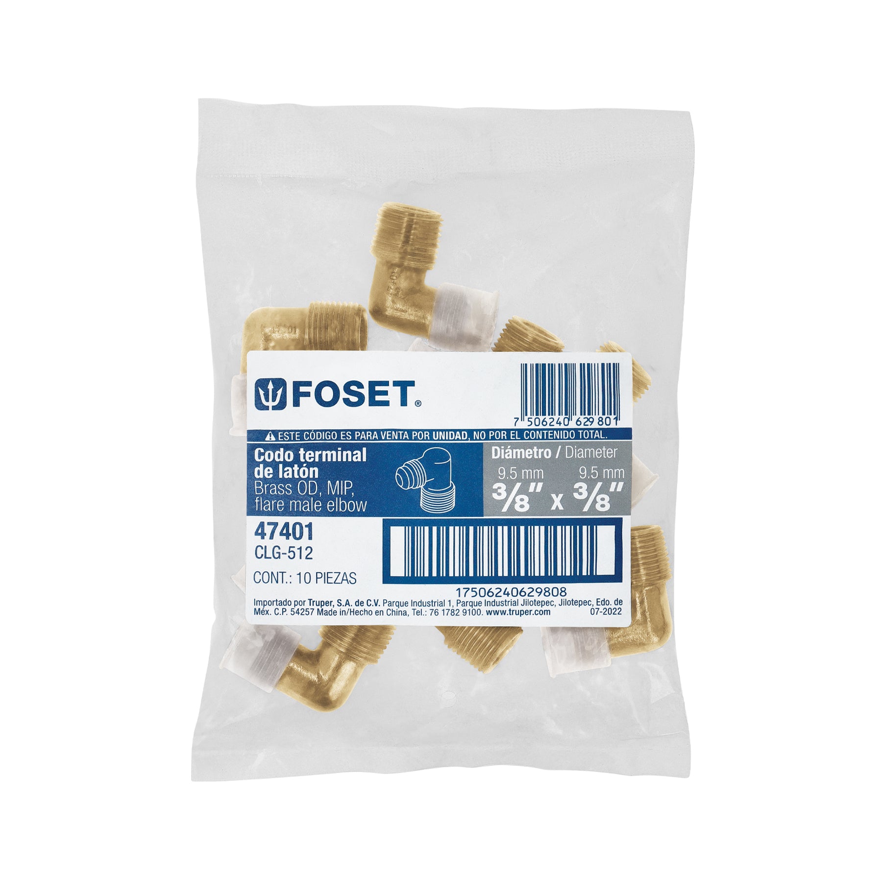 Foset CLG-512, Codo terminal a 90° de 3/8″ x 3/8″, para gas