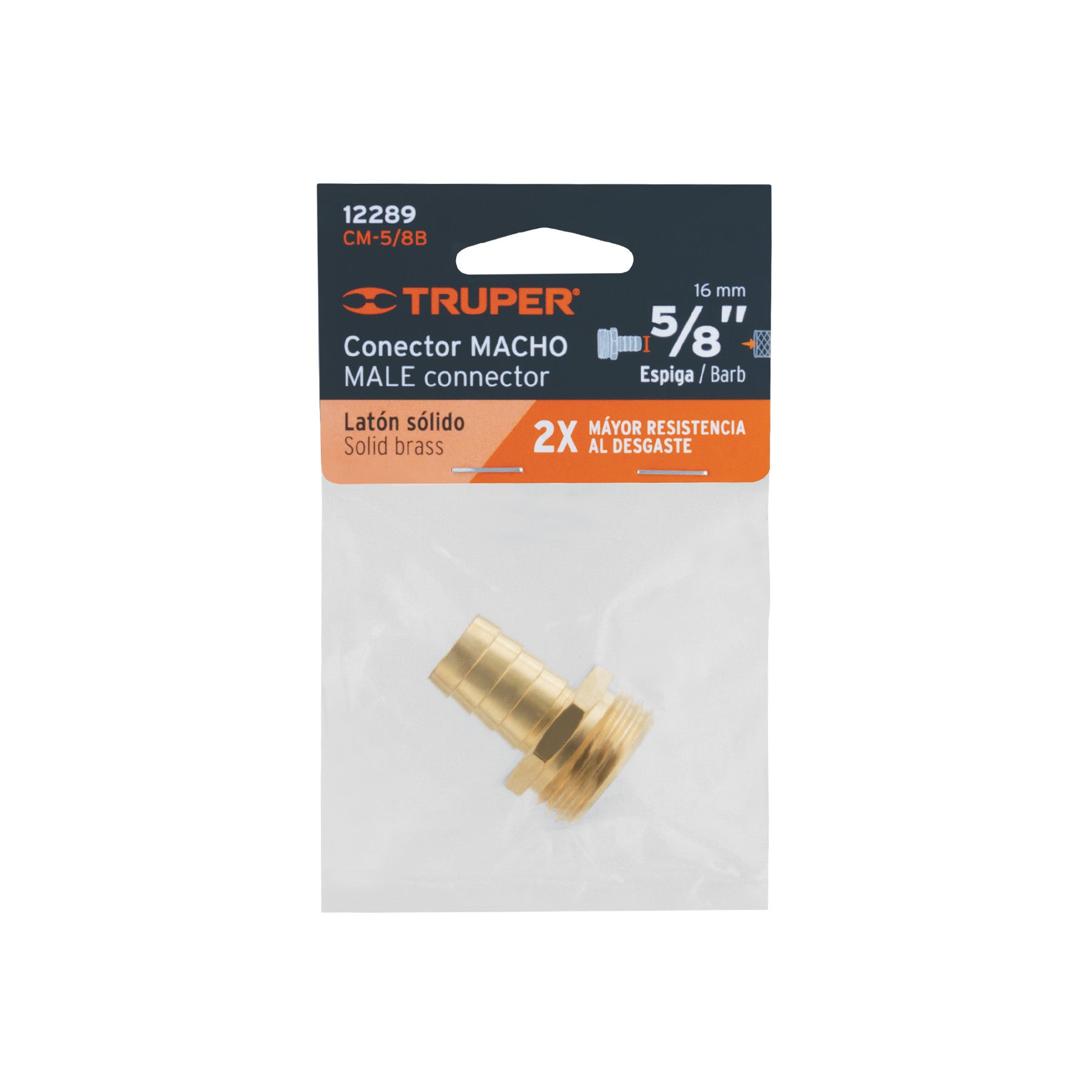 Truper CM-5/8B, Conector de latón sólido, macho, 5/8″
