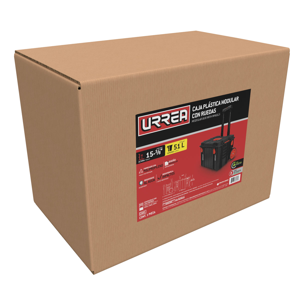 Caja modular plástica color negro 22" x 12-1/2" x 16" Urrea