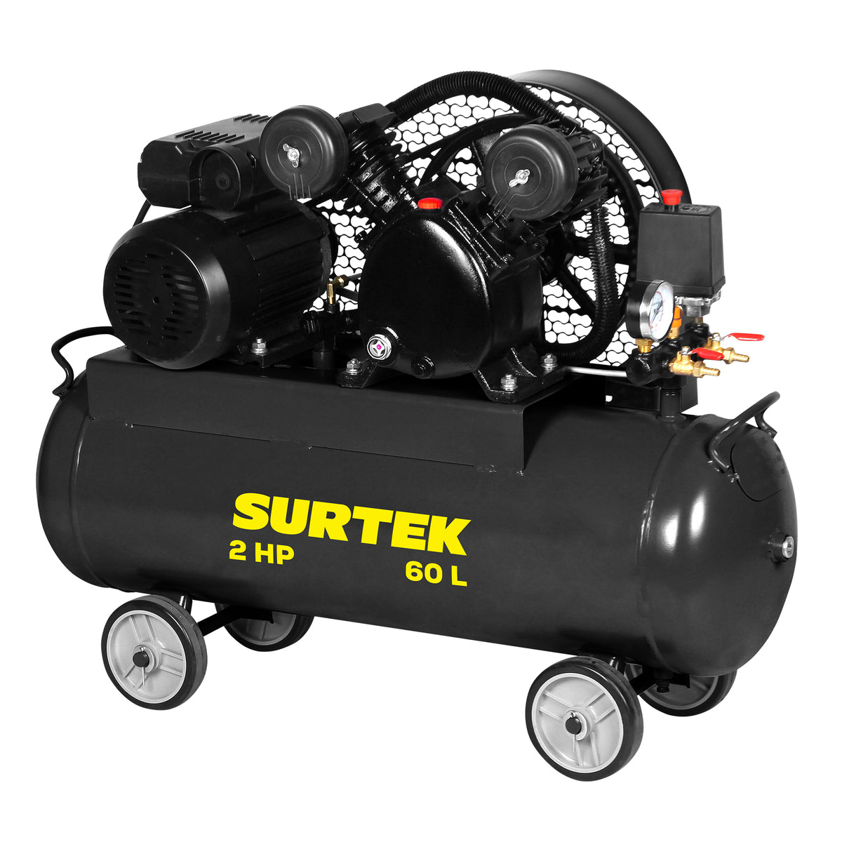 Compresor de aire eléctrico con transmisión de banda 60L, 2HP, 120V Surtek