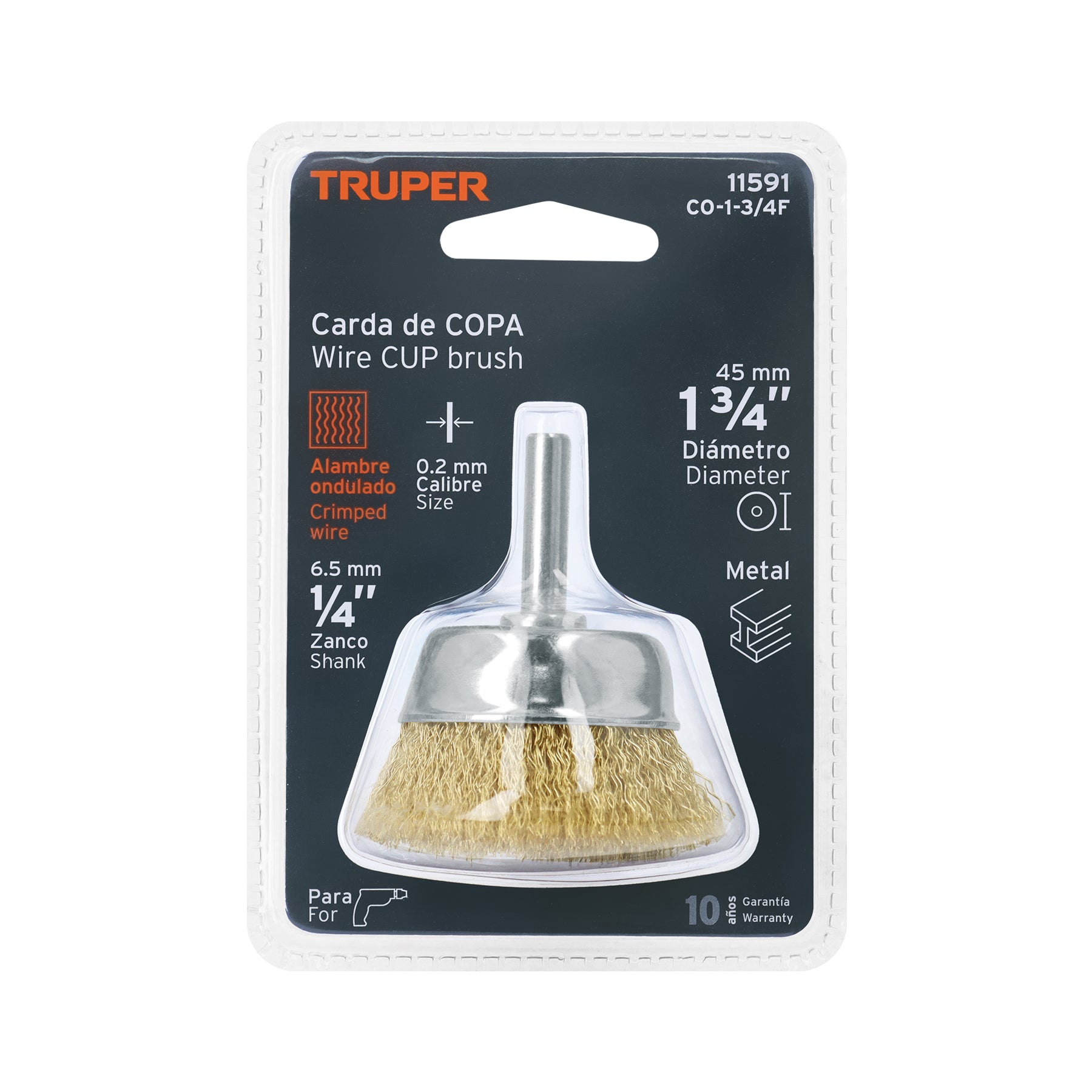Truper CO-1-3/4F, Carda de copa, alambre fino, 1-3/4″ para taladro