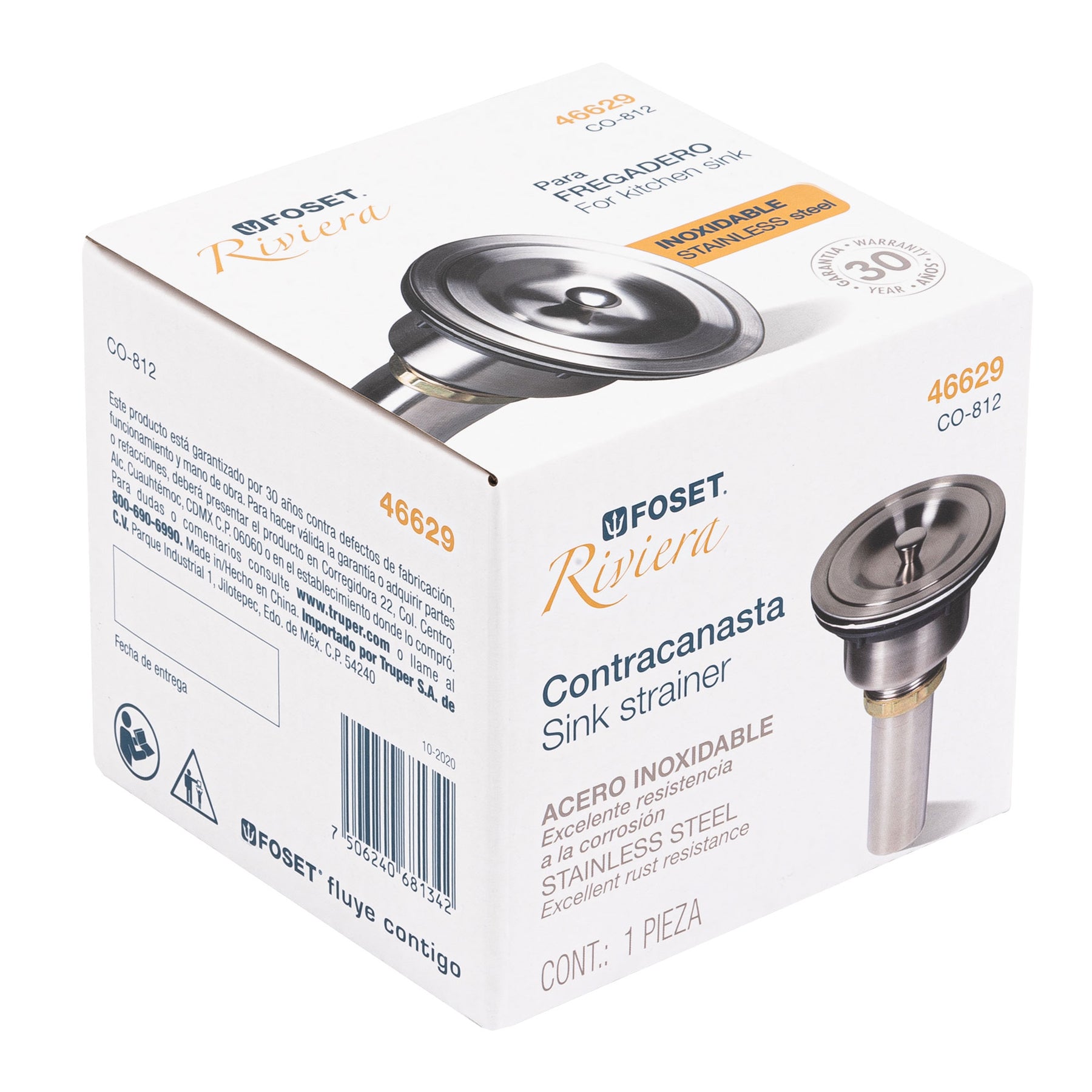 Foset Riviera CO-812, Contracanasta 3-1/2″ de acero inoxidable con tapa