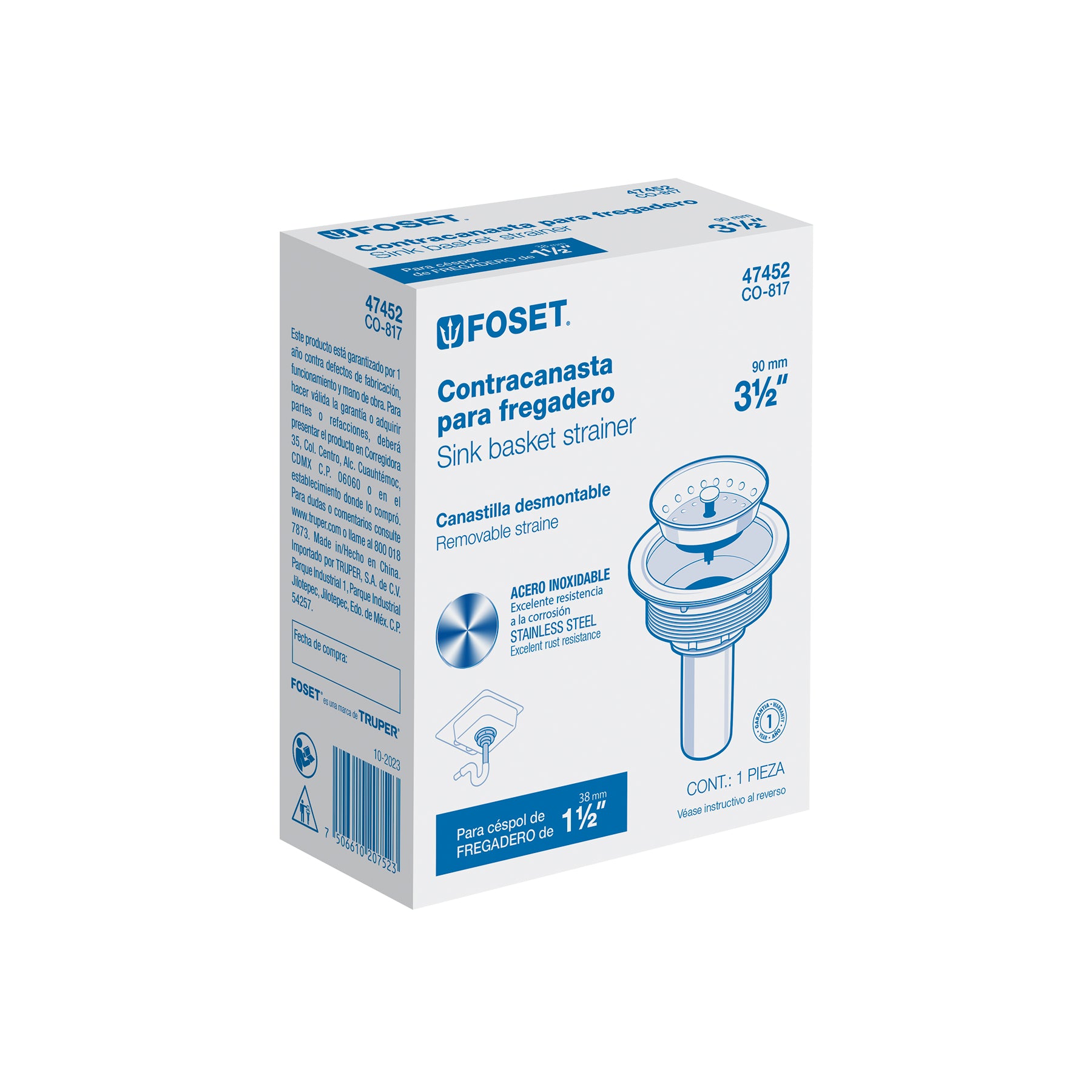 Foset CO-813, Contracanasta de acero inoxidable con tubo de latón, 3-1/2″