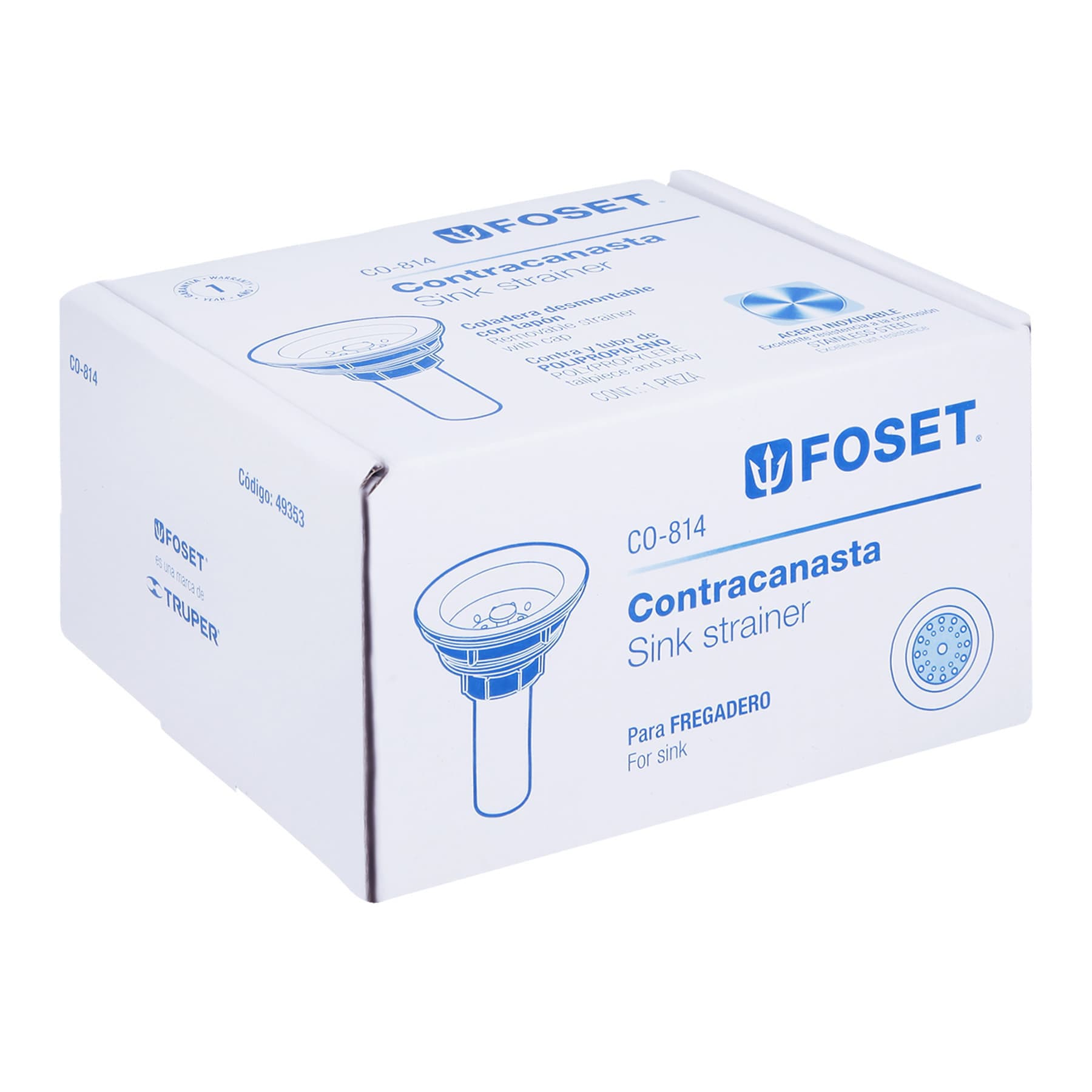 Foset CO-814, Contracanasta de plástico con tubo de plástico, 3-1/2″