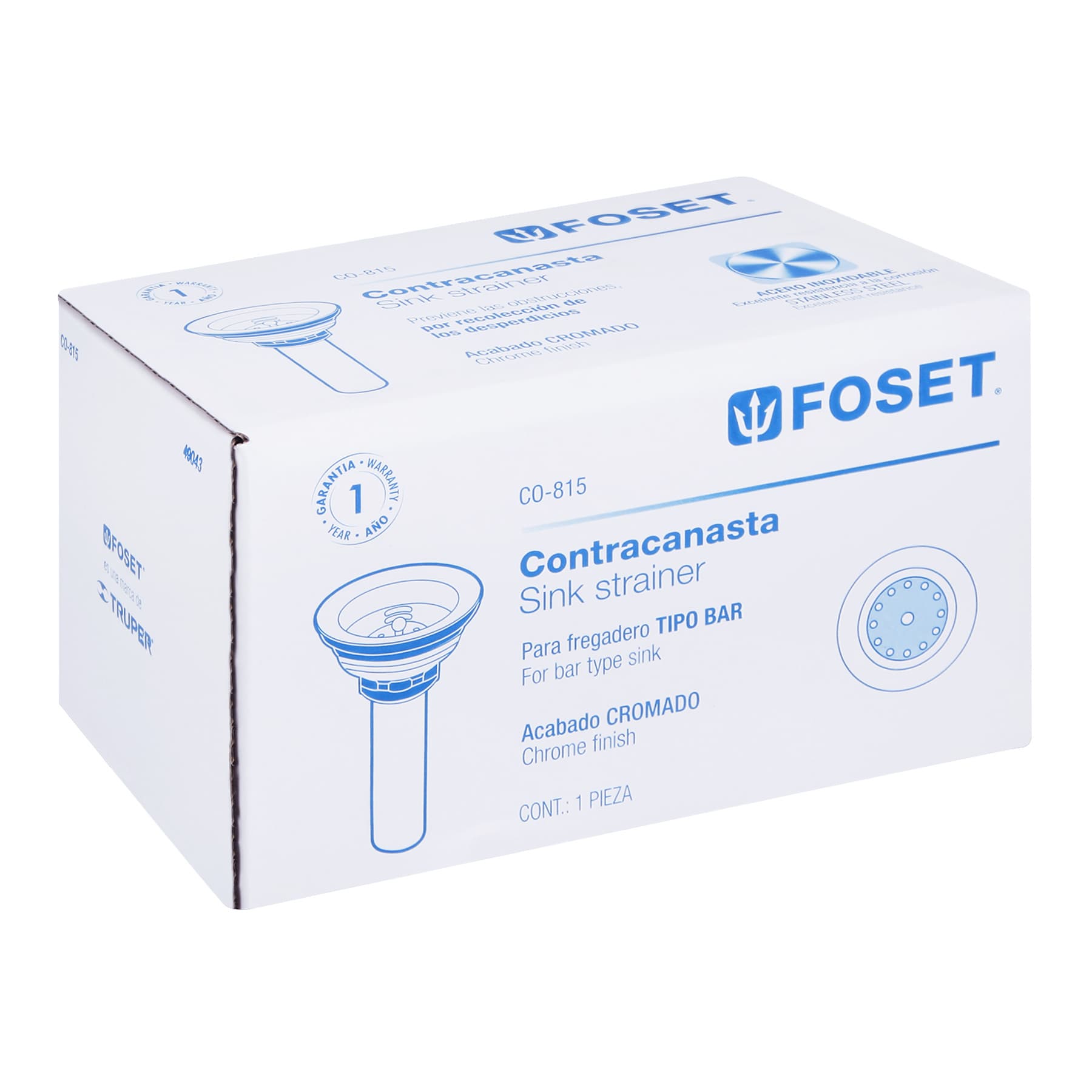 Foset CO-815, Contracanasta 2-1/2″ de acero inoxidable tipo bar resistencia a la corrosión