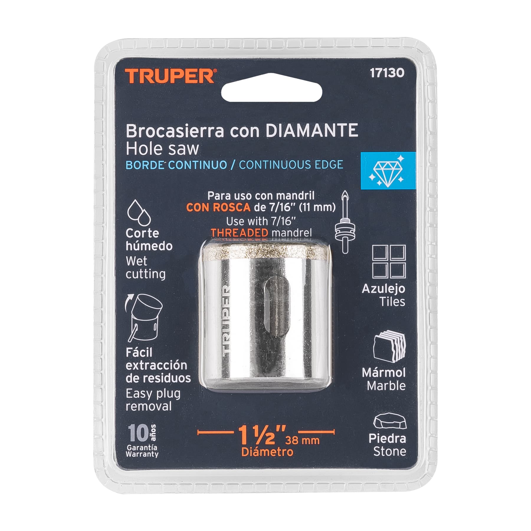 Truper COAZ-1-1/2, Cortacírculo borde continuo con diamante, alto rendimiento 1 1/2″