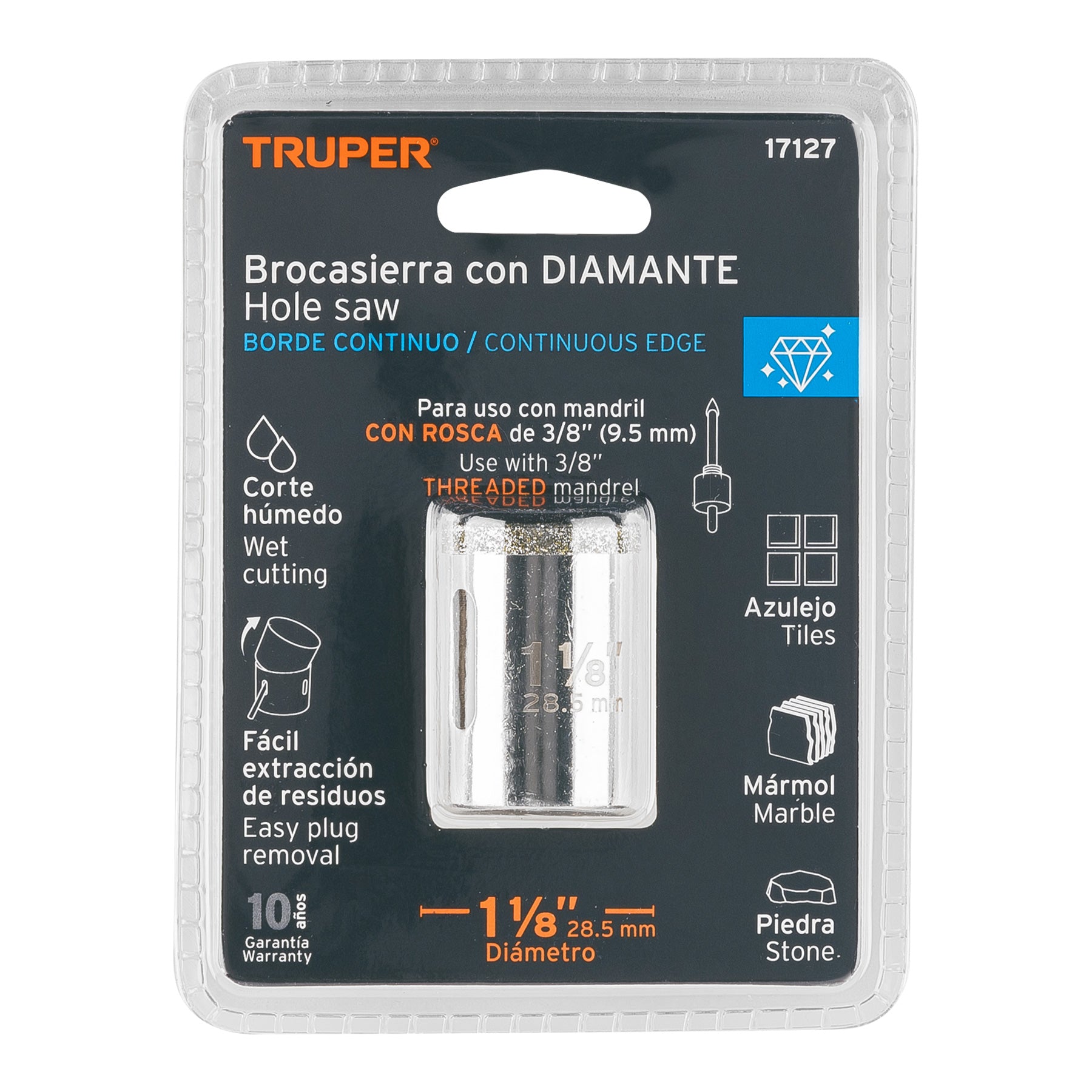 Truper COAZ-1-1/8, Cortacírculo borde continuo con diamante, alto rendimiento 1 1/8″