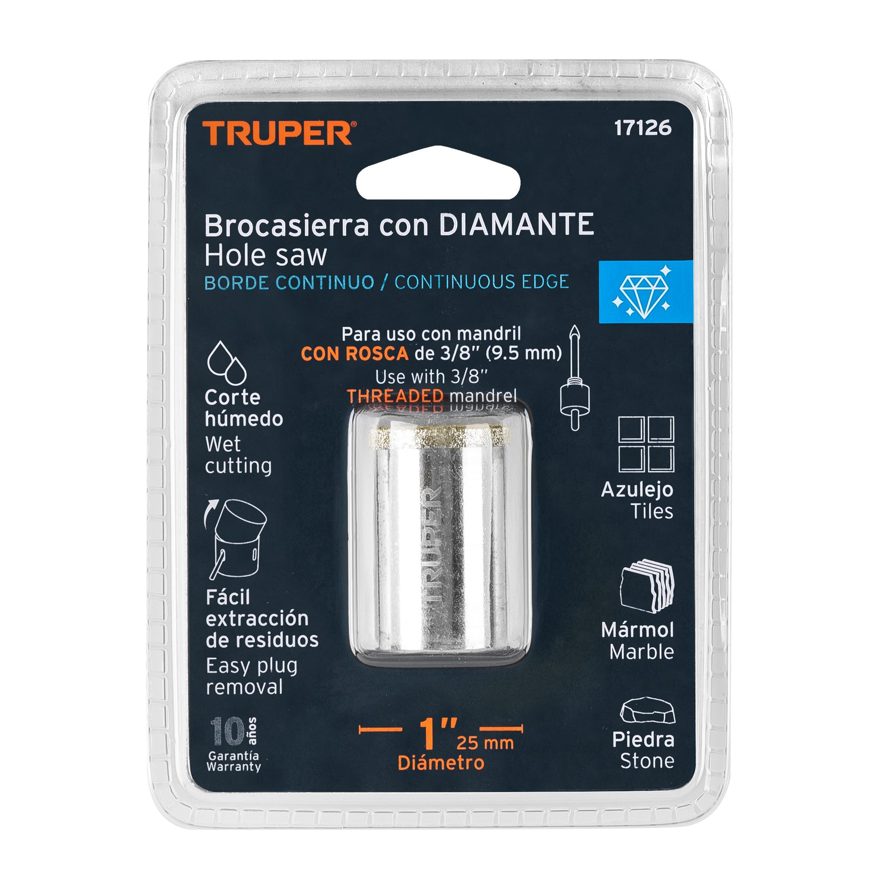 Truper COAZ-1, Cortacírculo borde continuo con diamante, alto rendimiento 1″