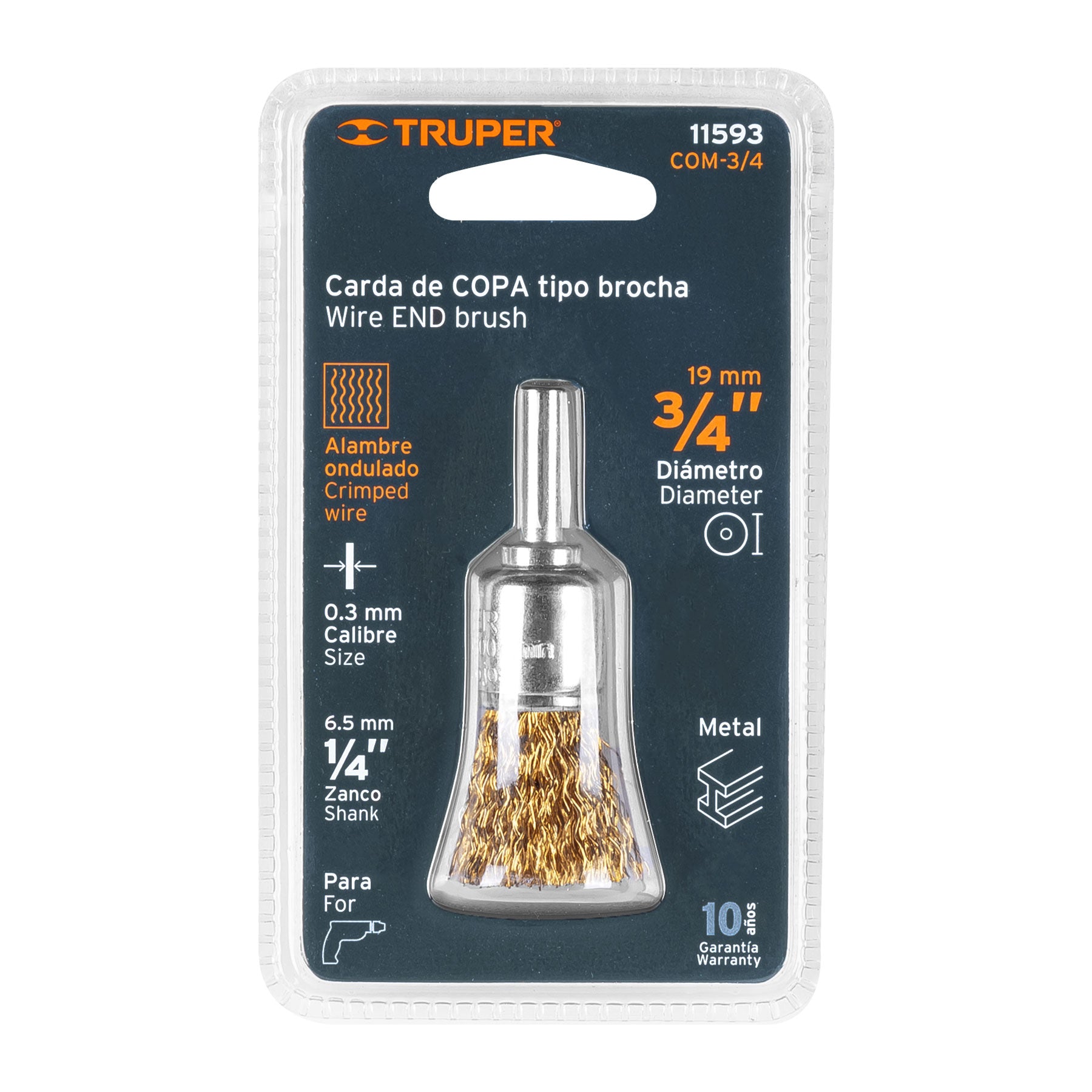 Truper COM-3/4, Carda de copa, alambre grueso, 3/4″ para taladro