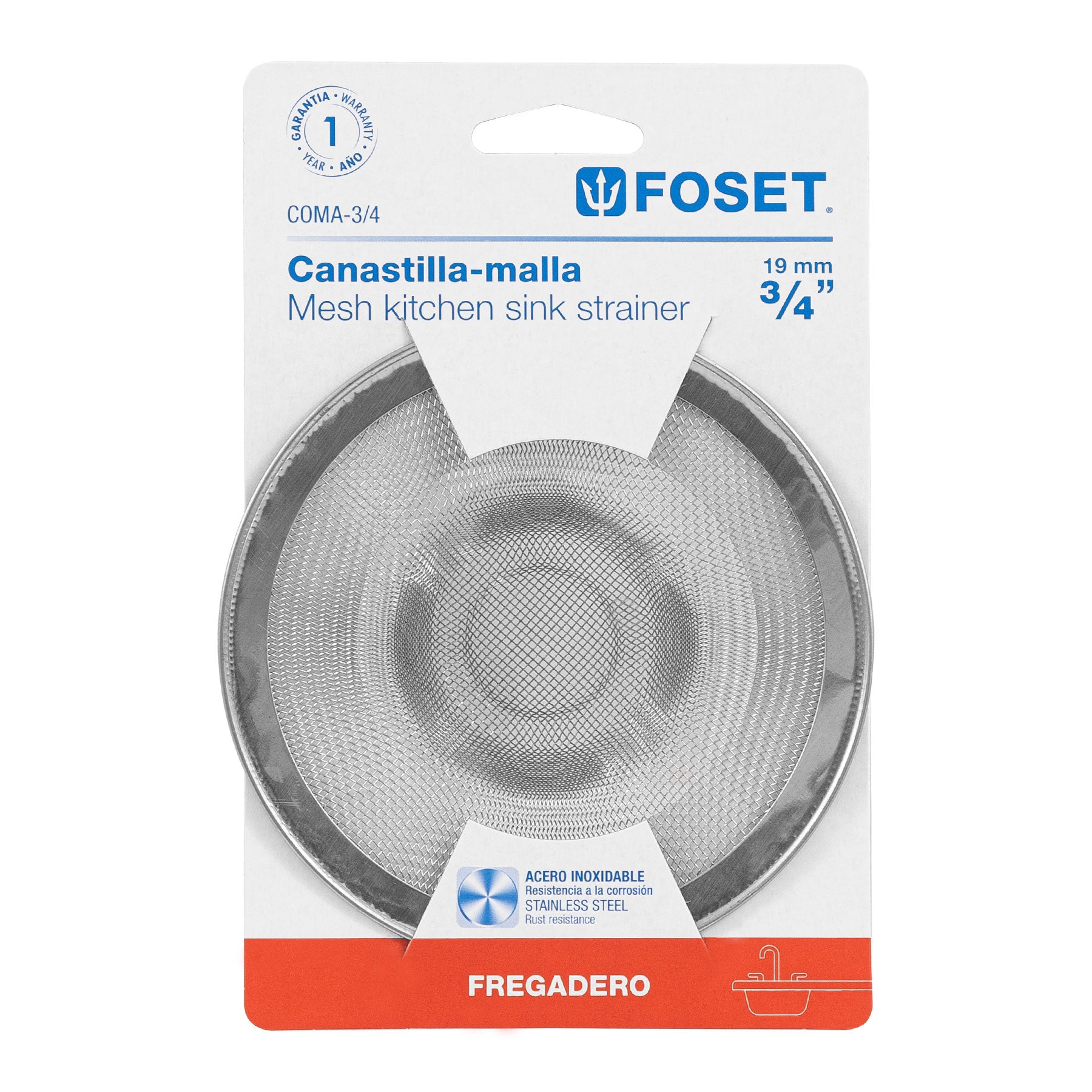 Foset Coladera Malla Para Fregadero 3/4' Acero Inoxidable Plateado