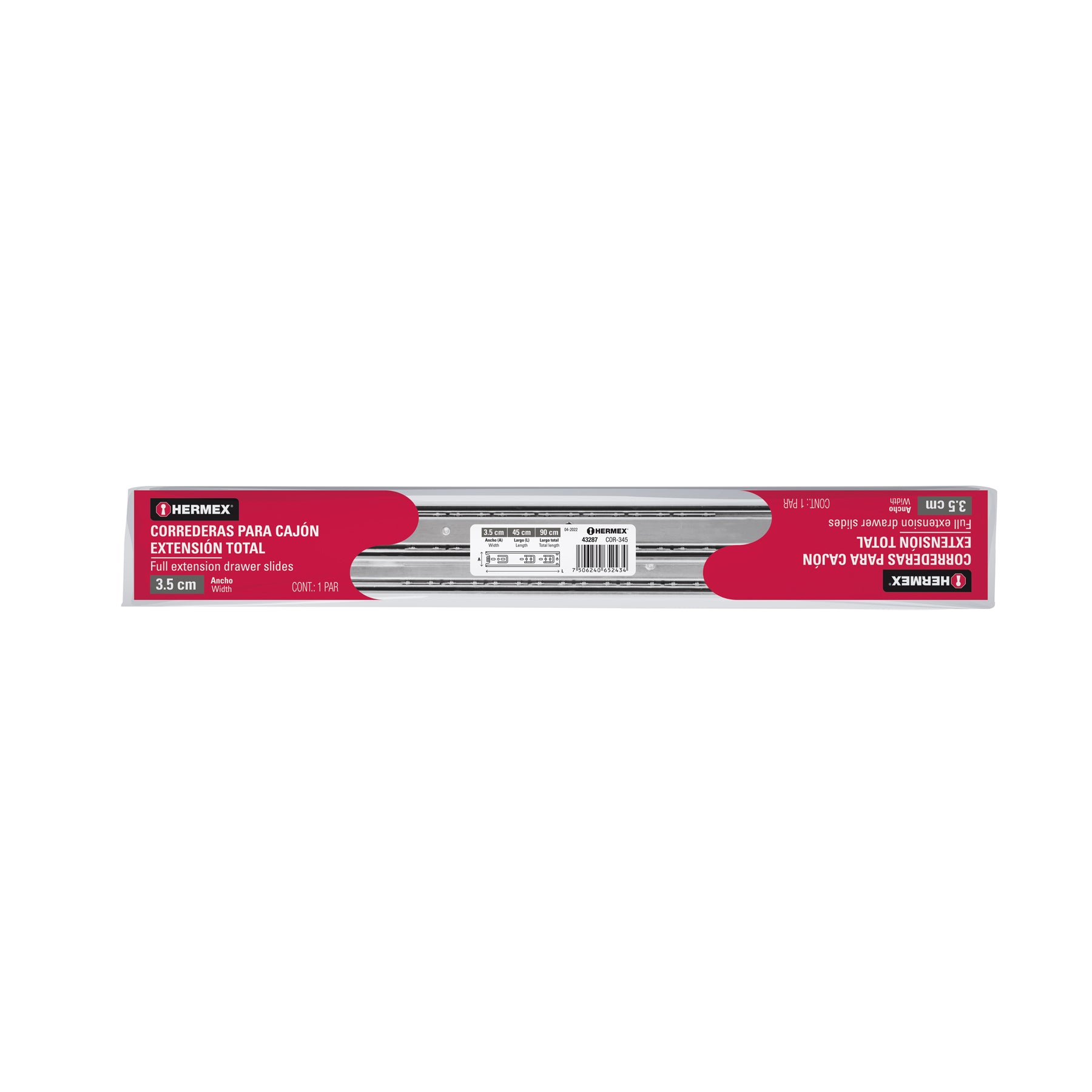 HERMEX Extensión completa de 35 mm, cajón de 45 cm, 2 unidades