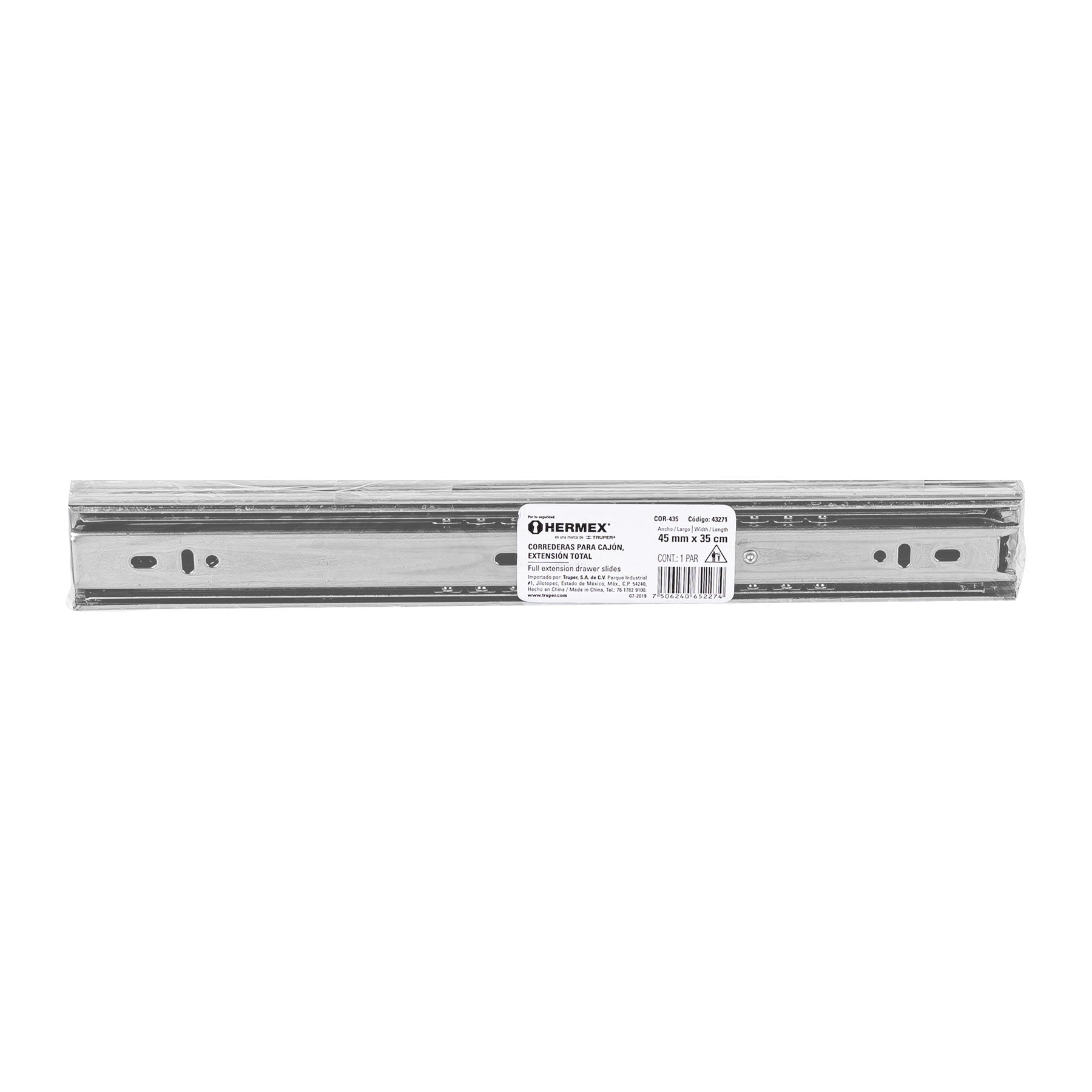 HERMEX Extensión completa deslizante de 45 mm, cajón de 35 cm, 2 unidades