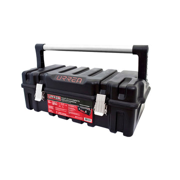 Caja portaherramientas plástica con broches metálicos color negro 21" x 11" x 7" Urrea