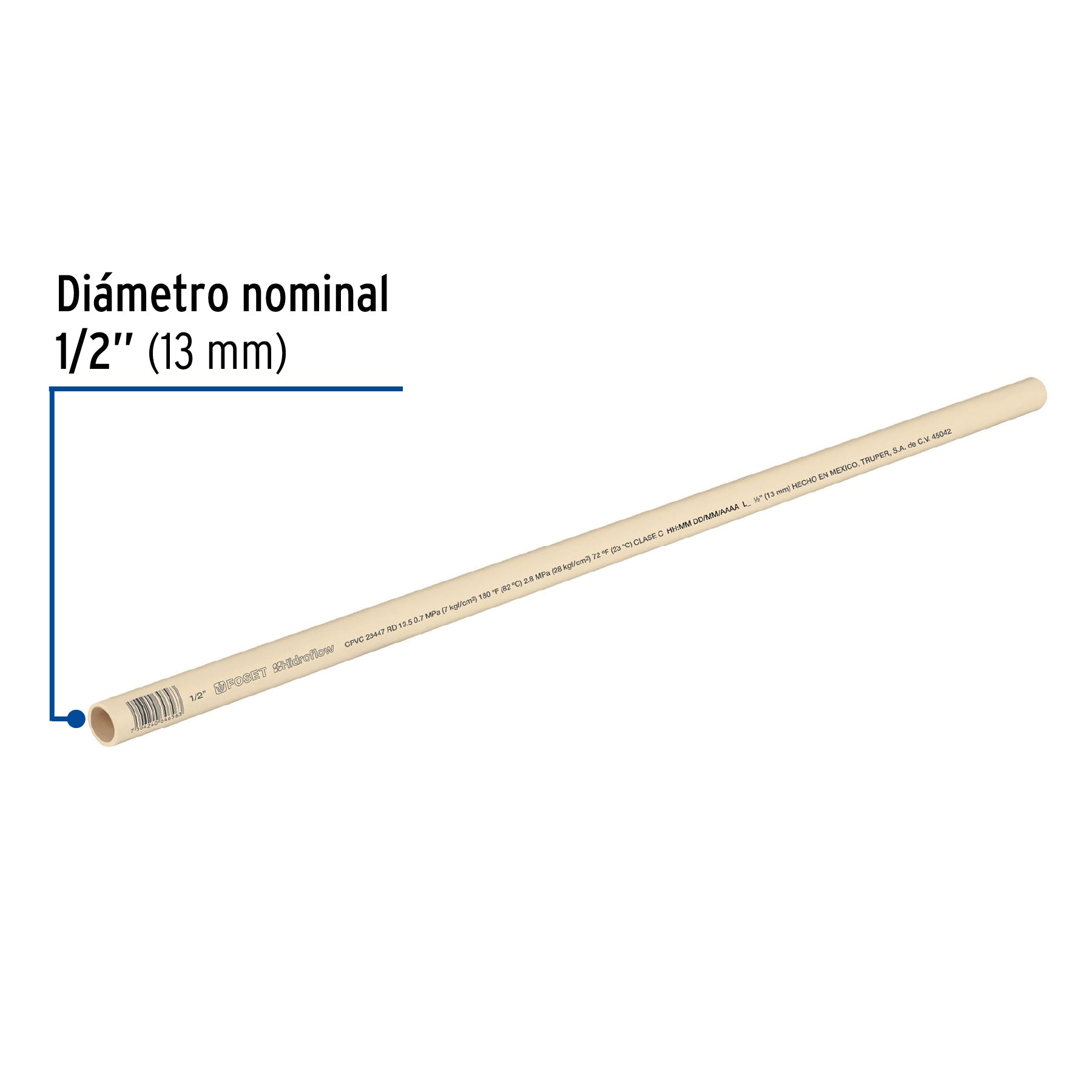 Foset CPVC-001 Tubo CPVC, 1/2', 3 metros