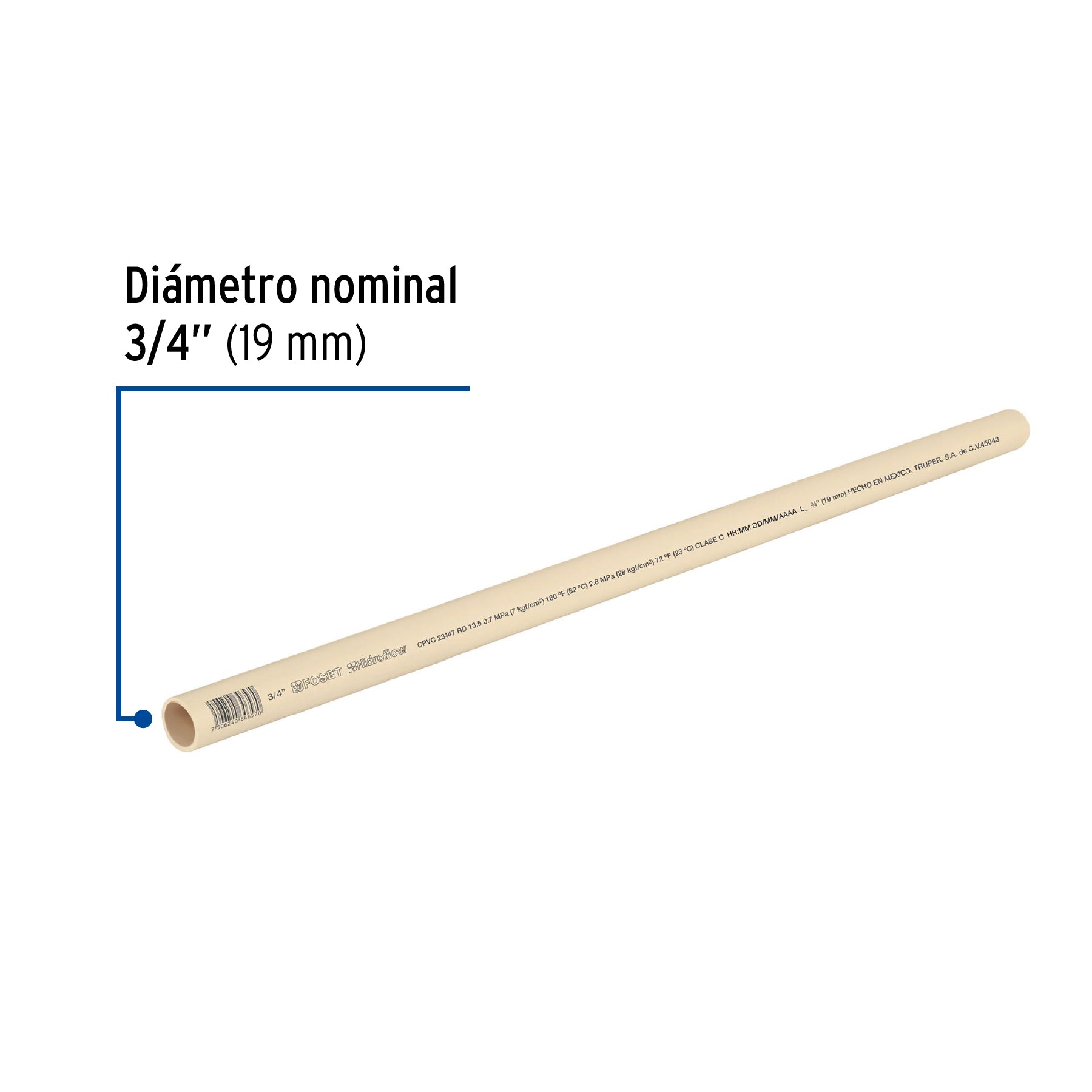 Foset CPVC-002 Tubo CPVC, 3/4', 3 metros
