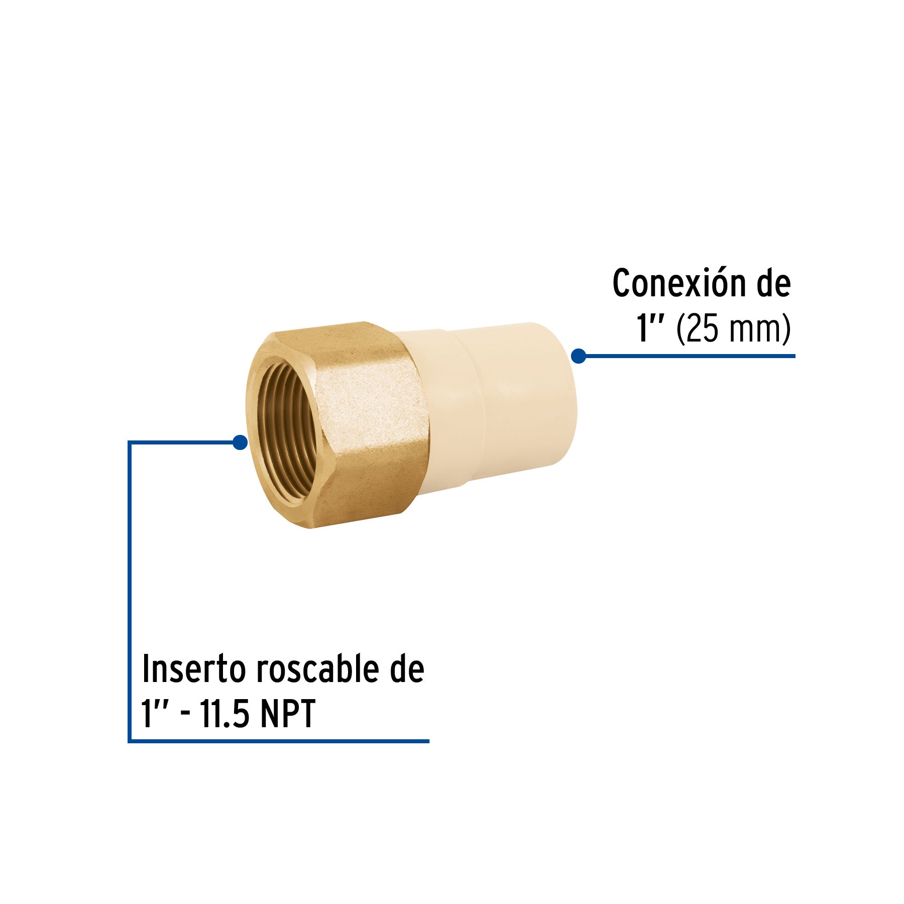 Foset Hidroflow CPVC-643, Adaptador hembra de CPVC, con inserto metálico, 1″
