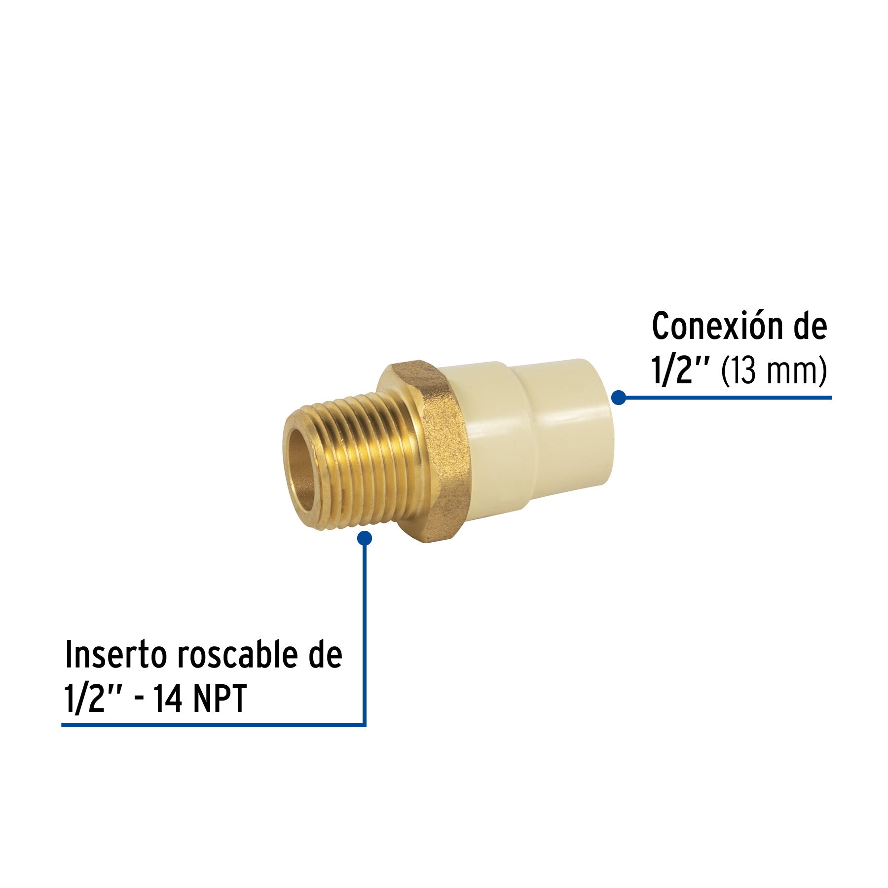 Foset Hidroflow CPVC-651, Adaptador macho de CPVC, con inserto metálico, 1/2″