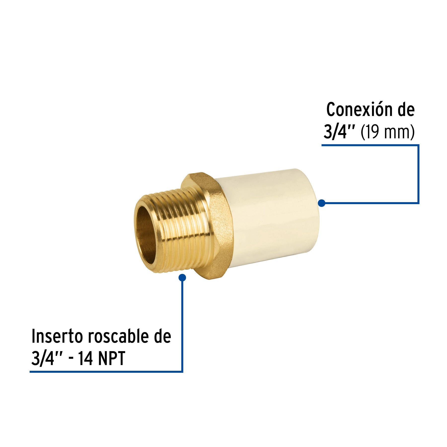Foset Hidroflow CPVC-652, Adaptador macho de CPVC, con inserto metálico, 3/4″