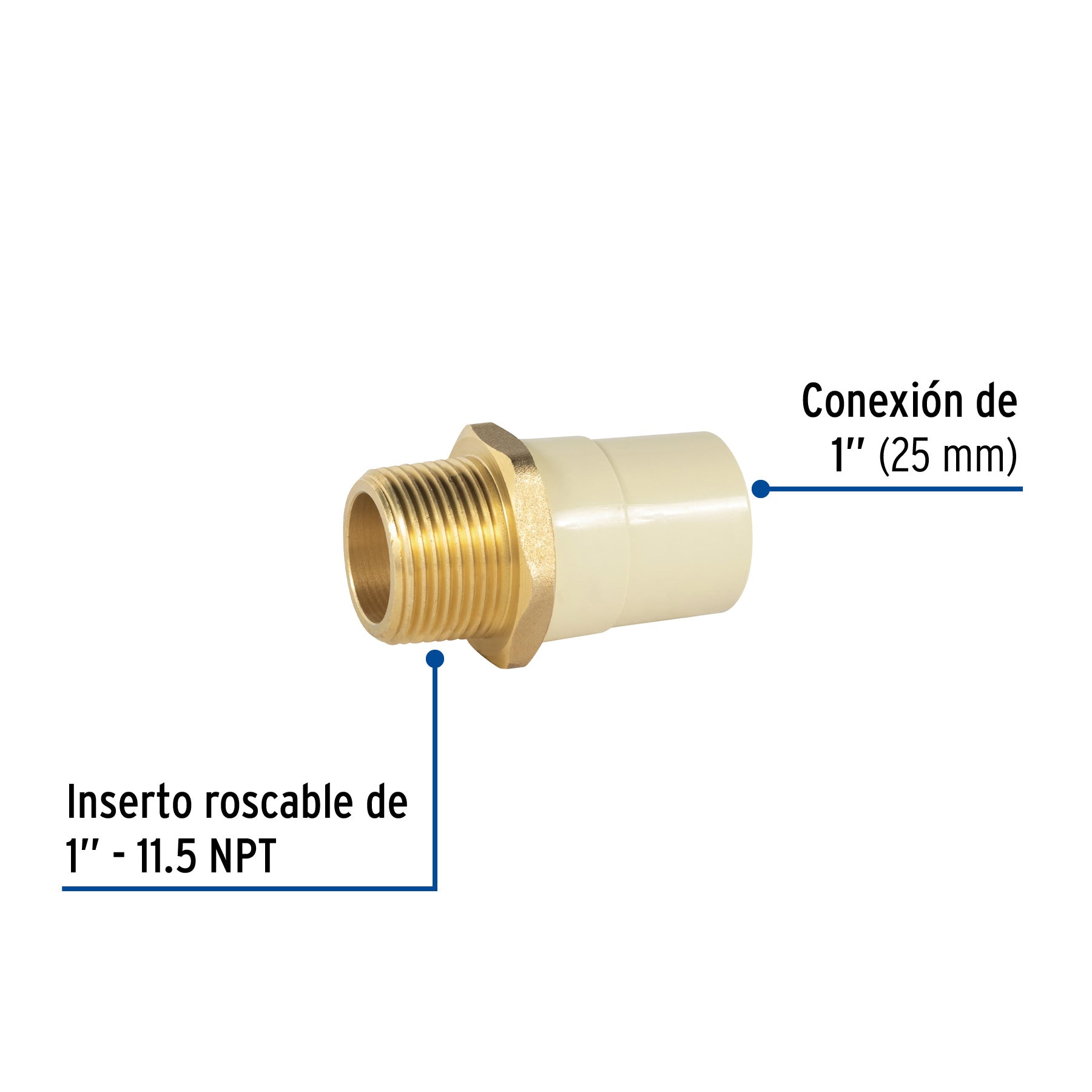 Foset Hidroflow CPVC-653, Adaptador macho de CPVC, con inserto metálico, 1″