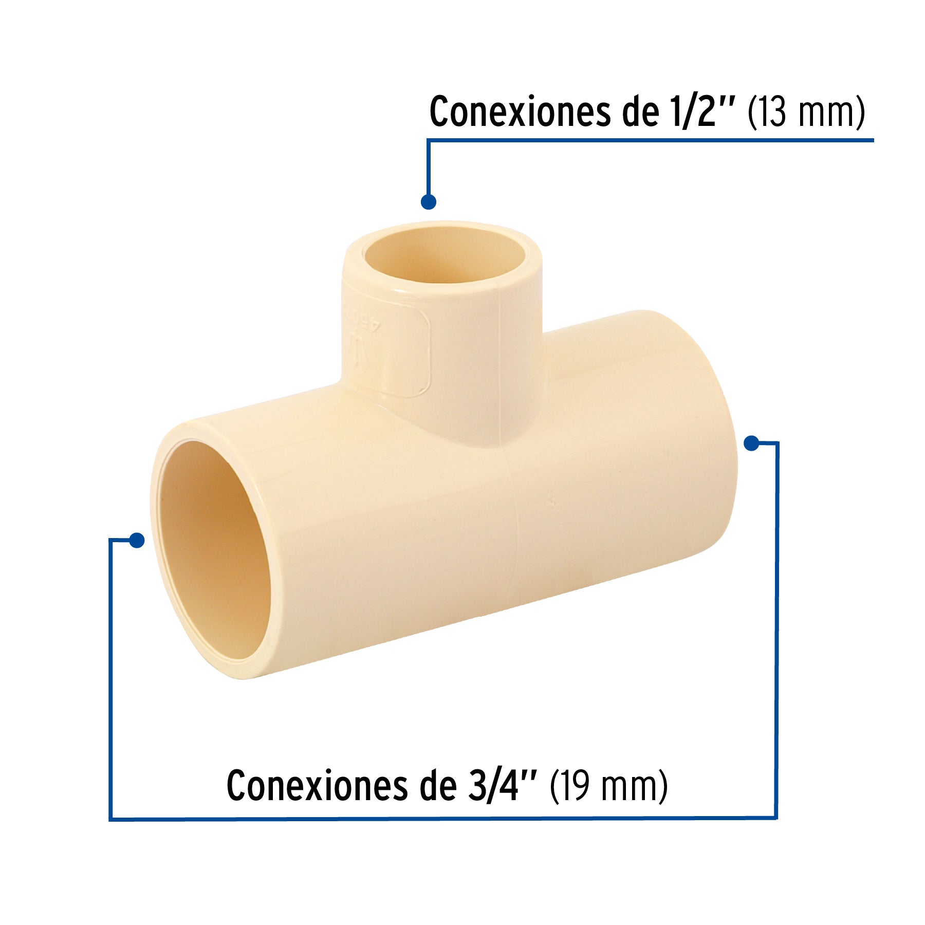 Foset Hidroflow CPVC-722, Tee reducida de CPVC, 3/4″ x 3/4″ x 1/2″