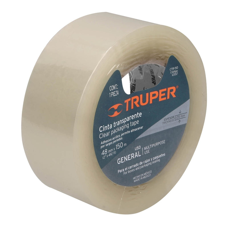Cinta de empaque 48 mm x 150 m transparente, Truper - Carzamo.com