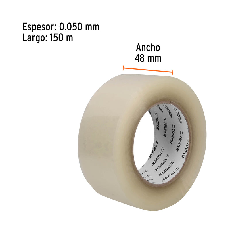 Cinta de empaque 48 mm x 150 m transparente, Truper - Carzamo.com