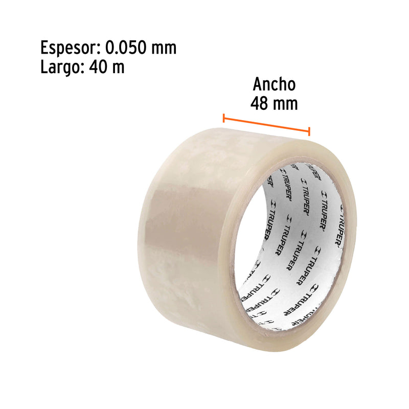 Cinta de empaque 48 mm x 40 m transparente, Truper - Carzamo.com