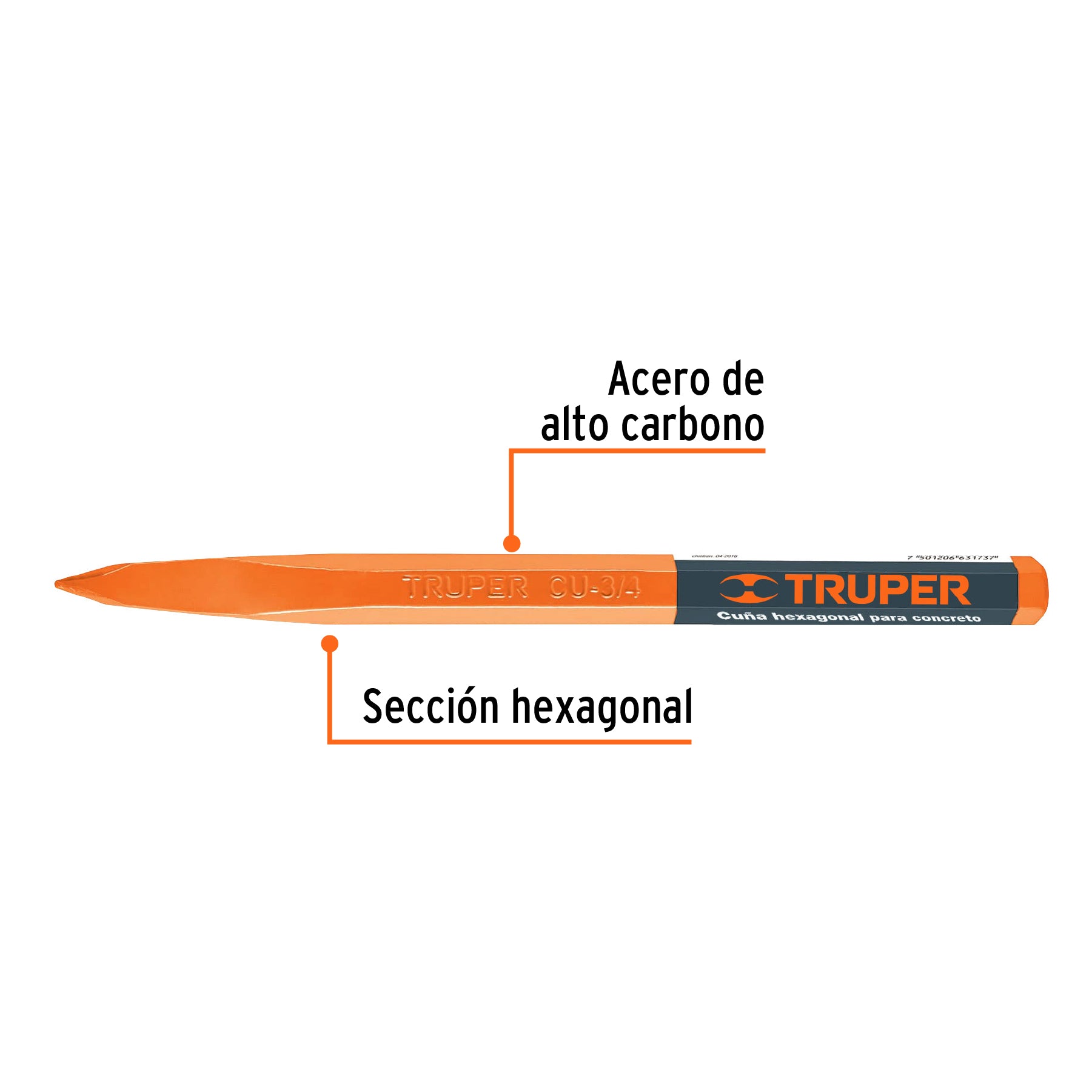 Truper CU-3/4, Cuña para concreto, Punta en forma de diamante, 3/4″