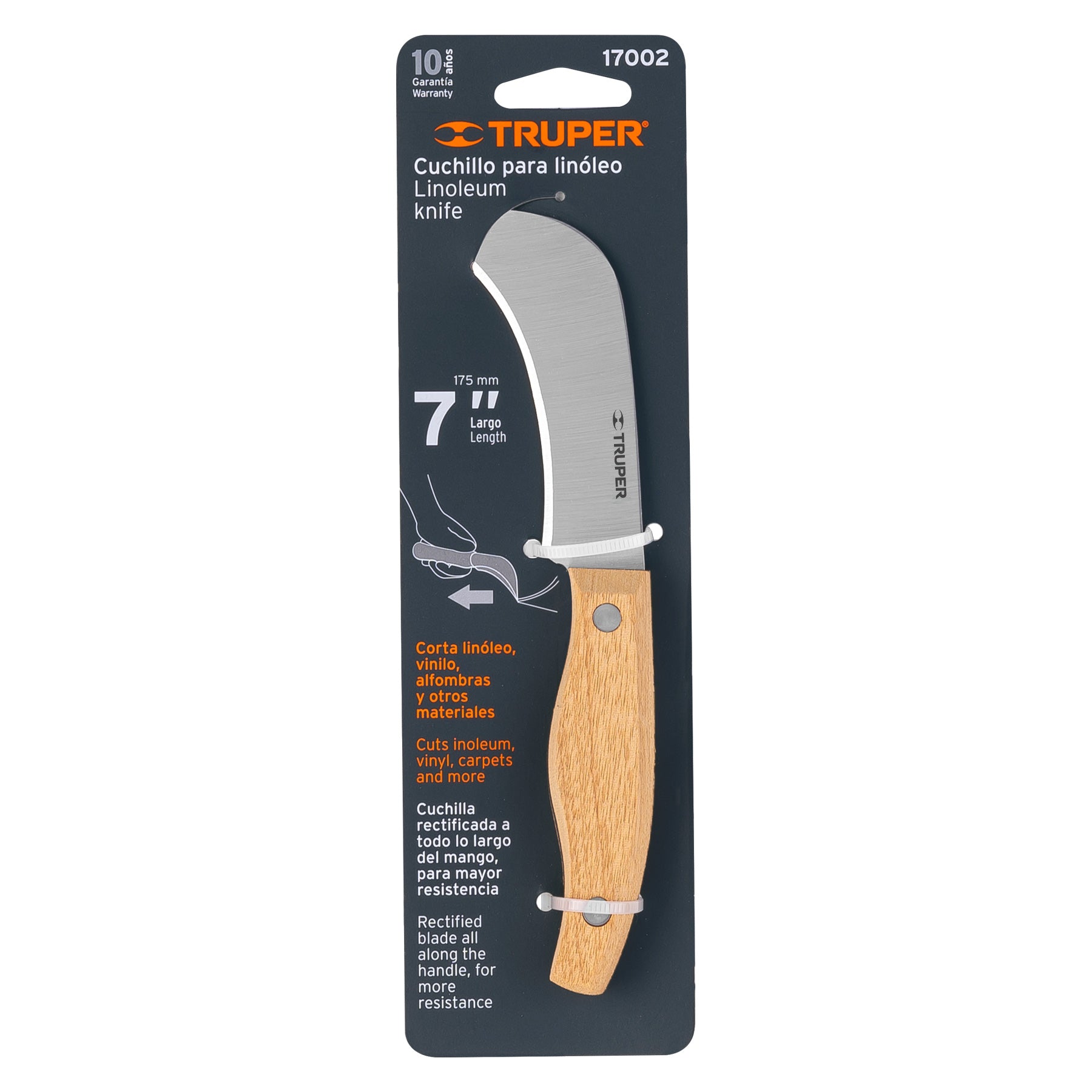 Truper CULI-6, Cuchillo para linóleo, Mango de madera, 6″